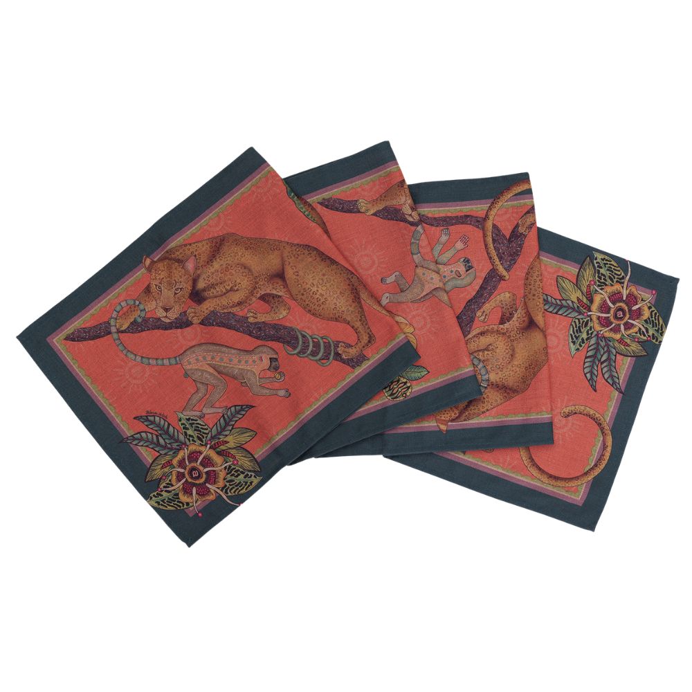 Monkey Tales Linaza Table Runner - Coral