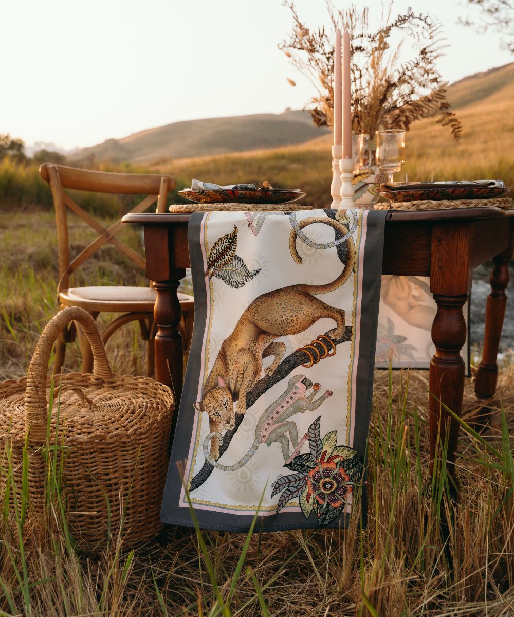 Monkey Tales Cotton Table Runner - Stone