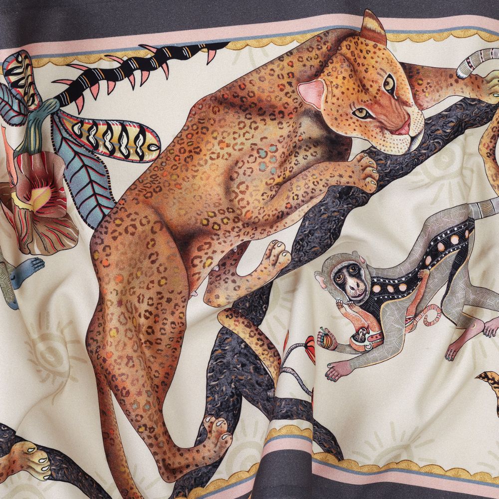 Monkey Tales Cotton Table Runner - Stone