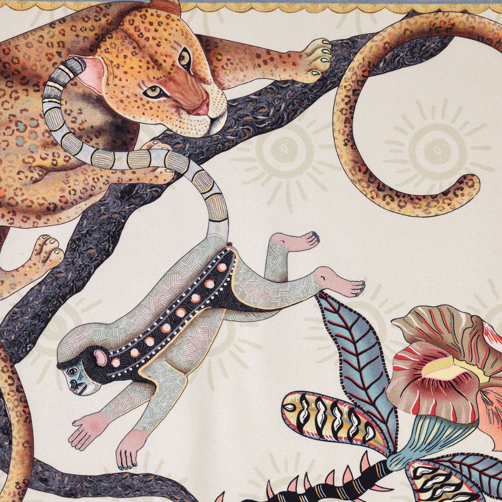 Monkey Tales Cotton Table Runner - Stone
