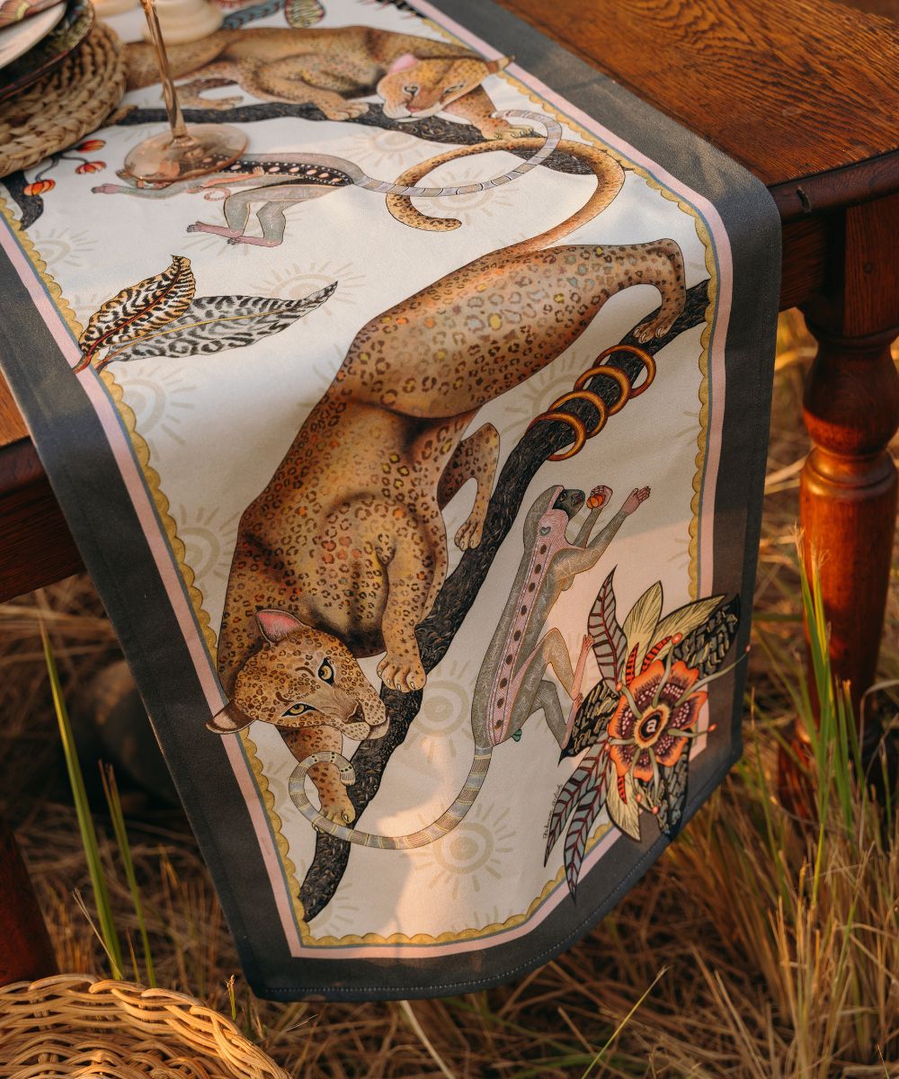 Monkey Tales Cotton Table Runner - Stone