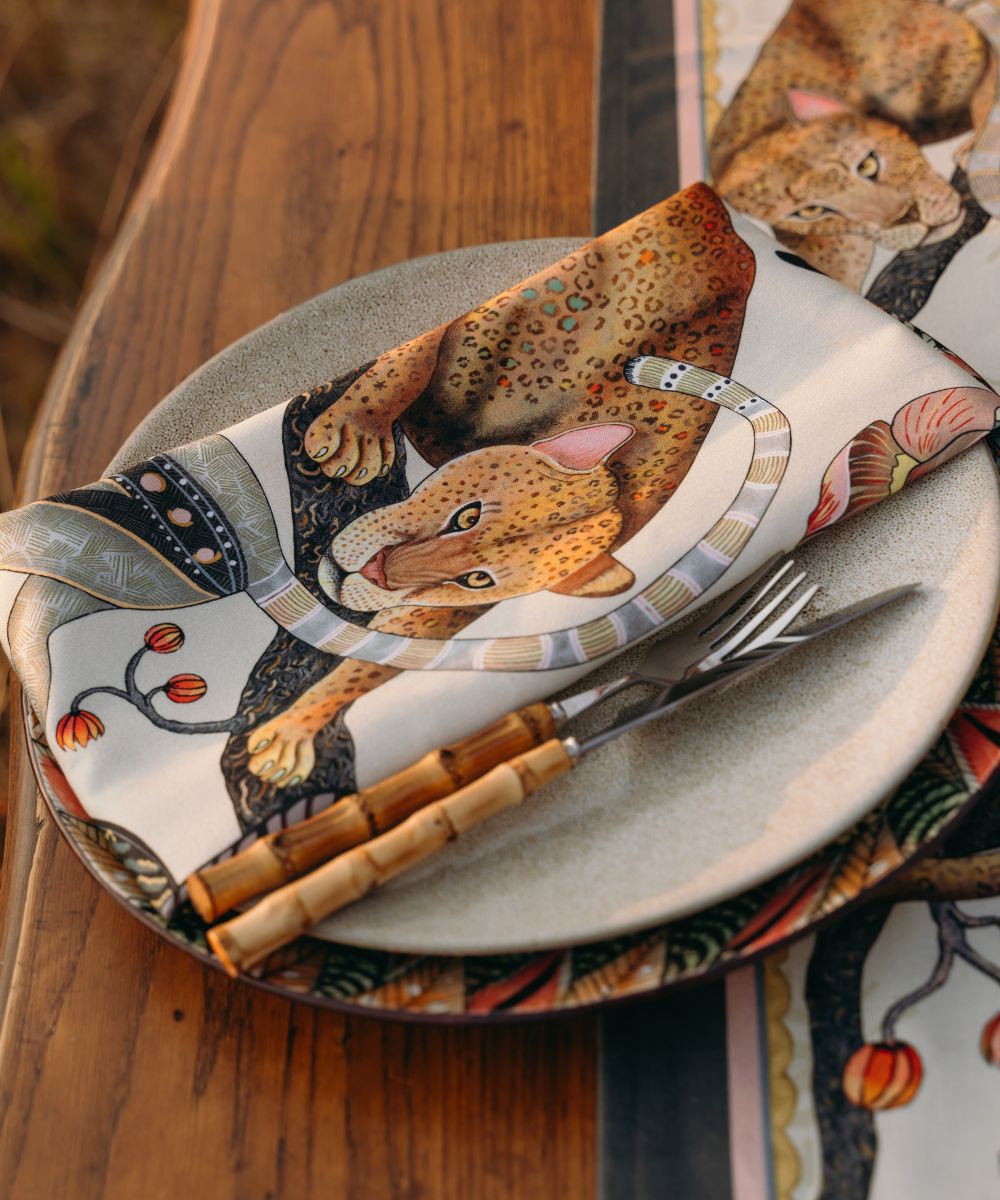 Monkey Tales Cotton Table Runner - Stone