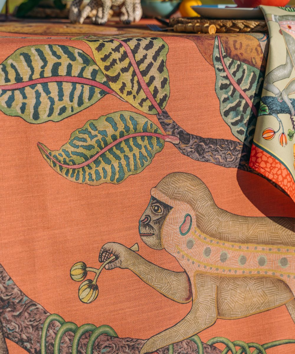 Monkey Tales Linaza Tablecloth - Coral