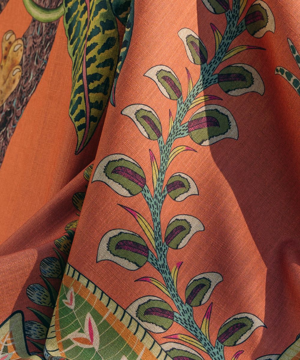 Monkey Tales Linaza Tablecloth - Coral