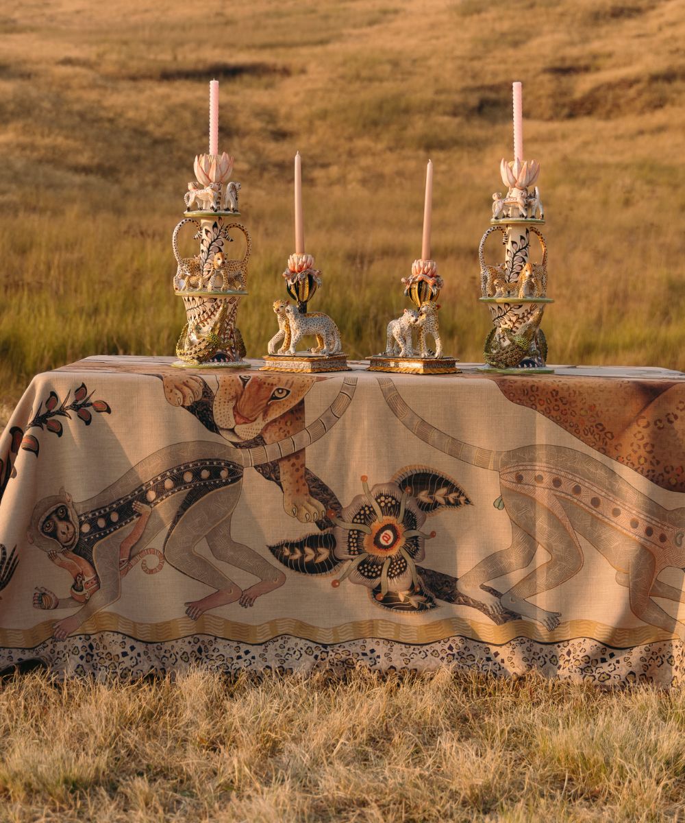 Monkey Tales Linaza Tablecloth - Stone