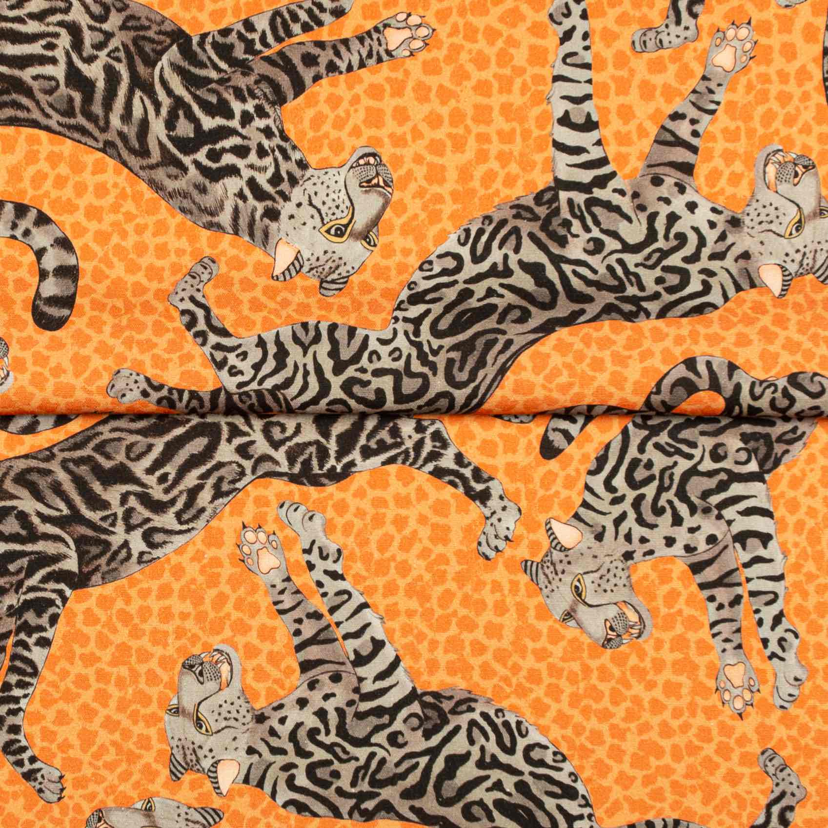 Cheetah Kings Fabric - Linen - Coral