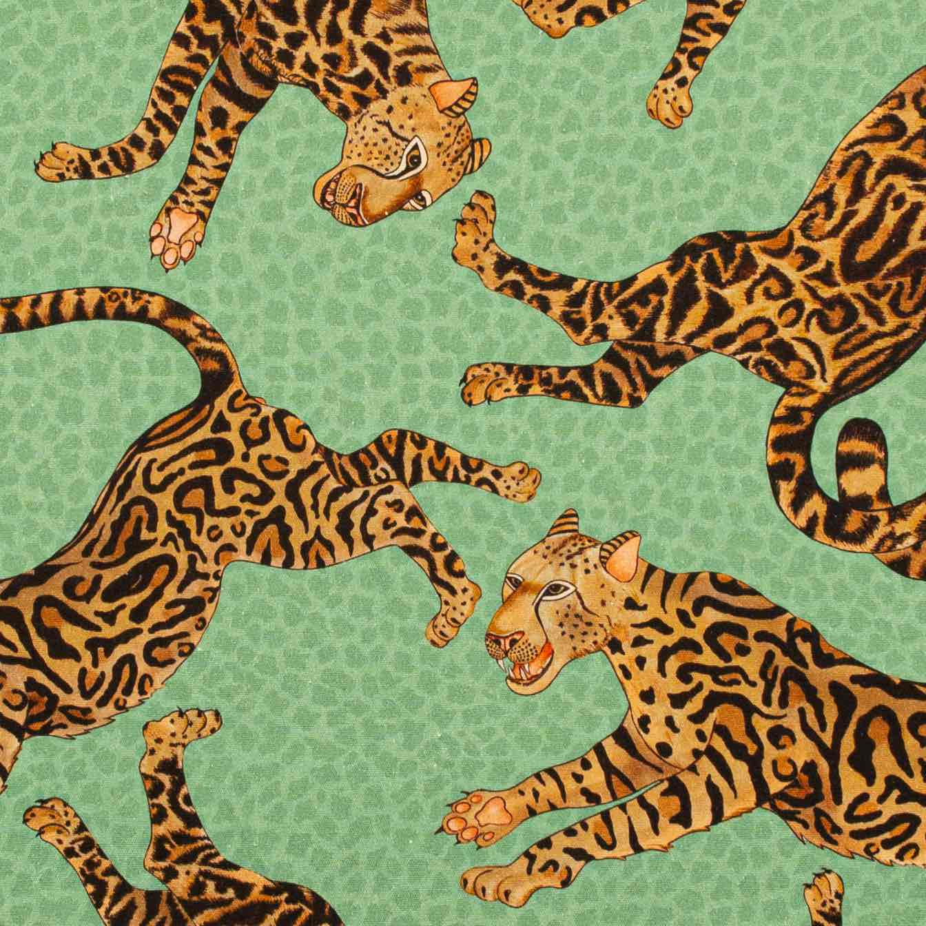 Cheetah Kings Fabric - Linen - Jade