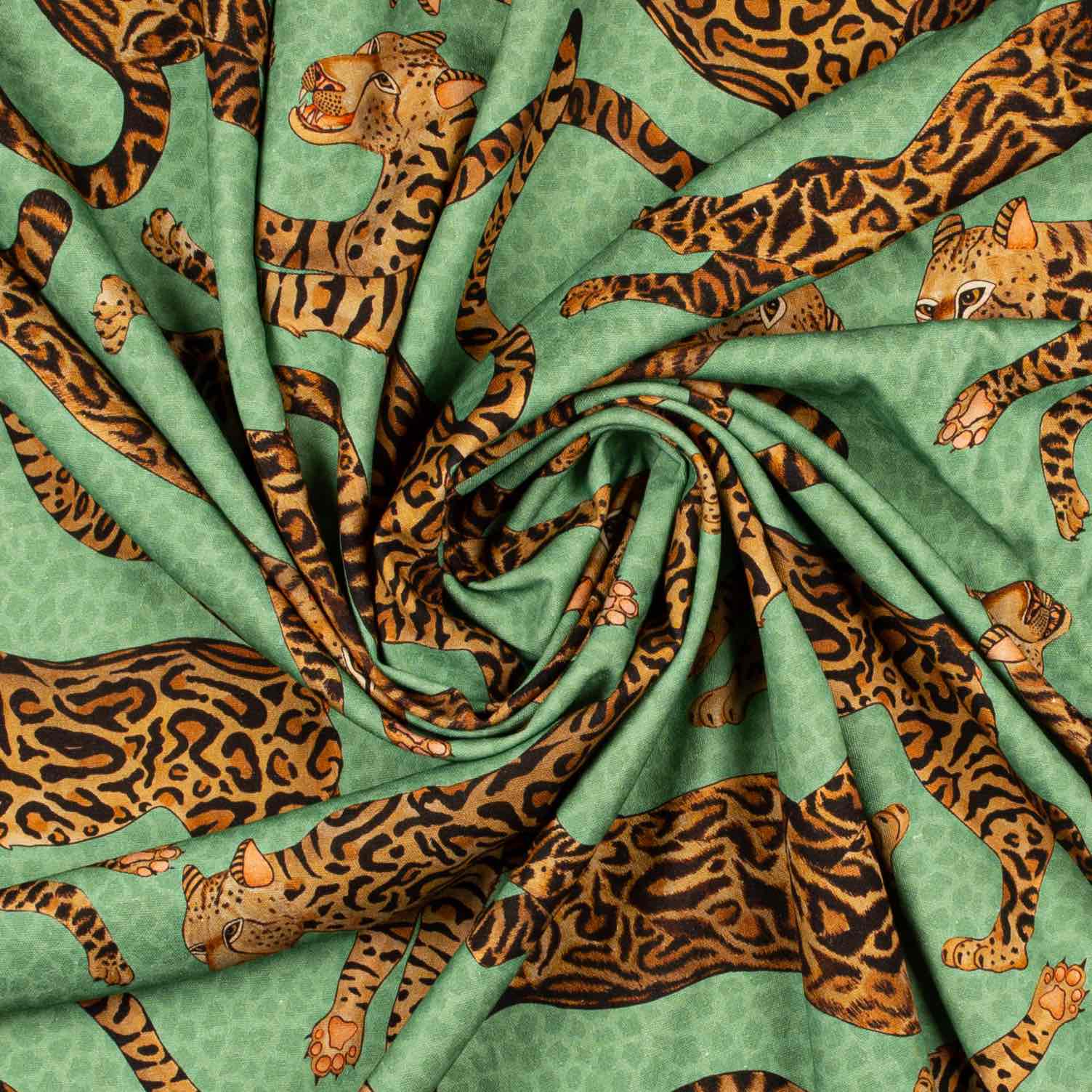 Cheetah Kings Fabric - Linen - Jade