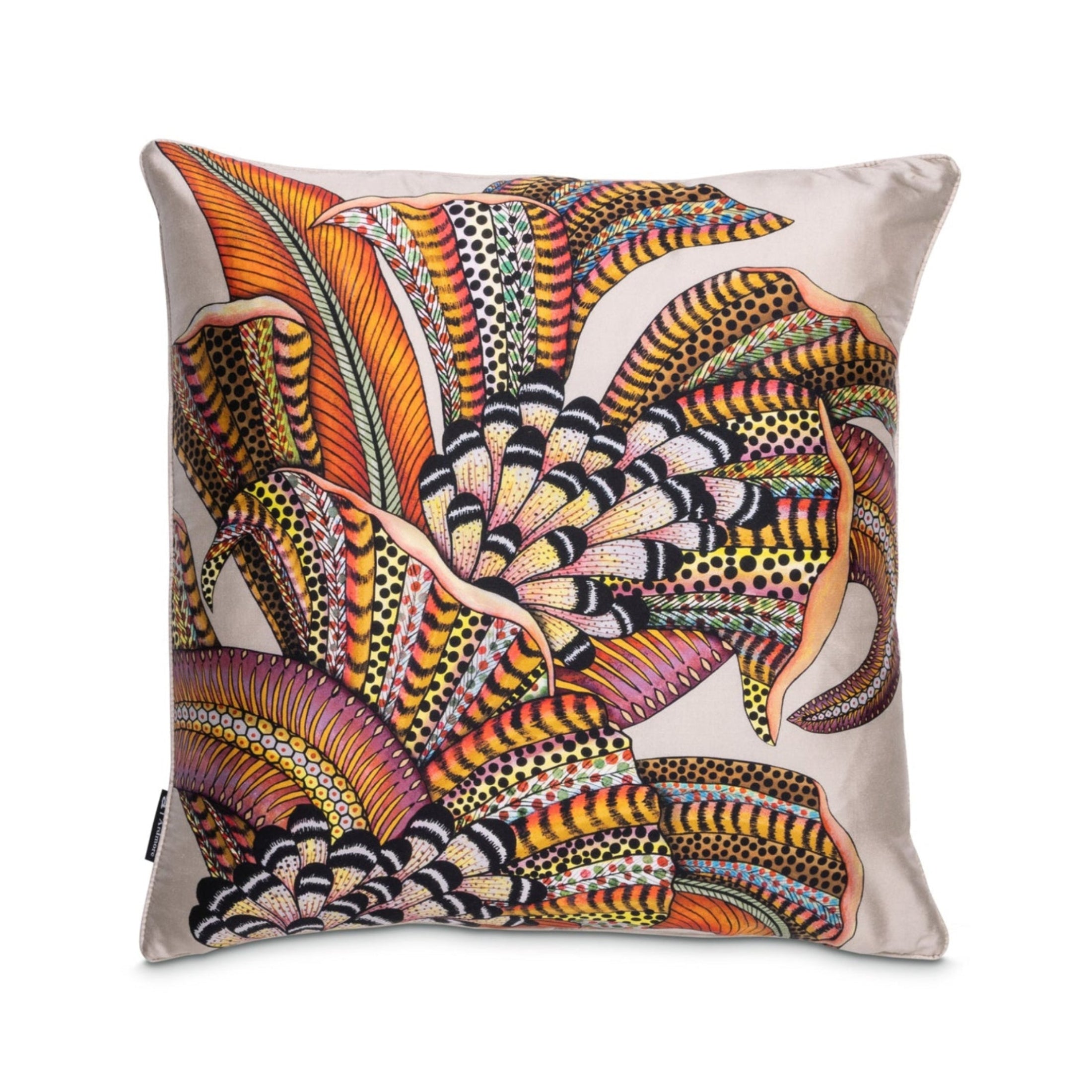 Hornbill Garden Silk Pillow - Stone