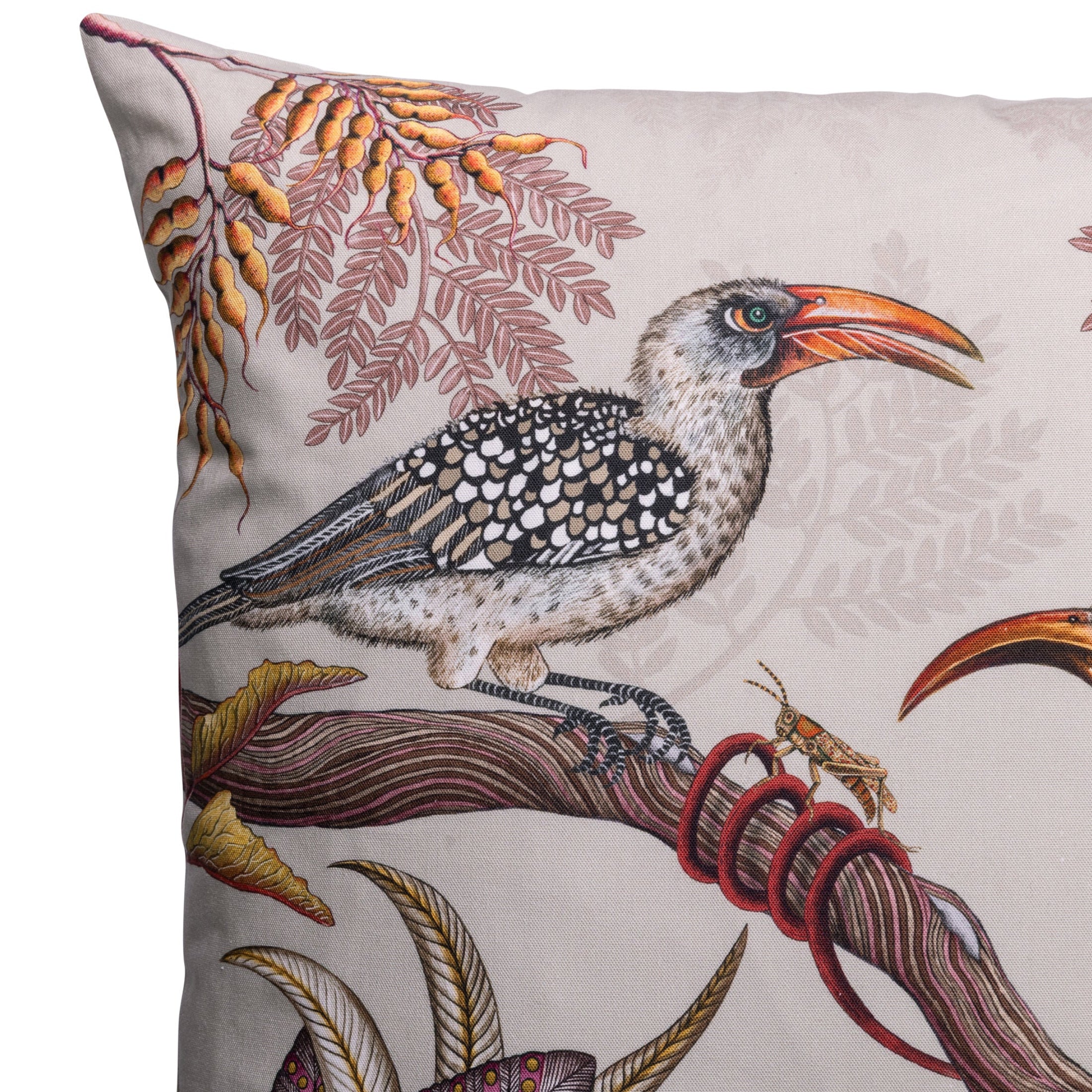 Hornbill Garden Cotton Pillow - Stone