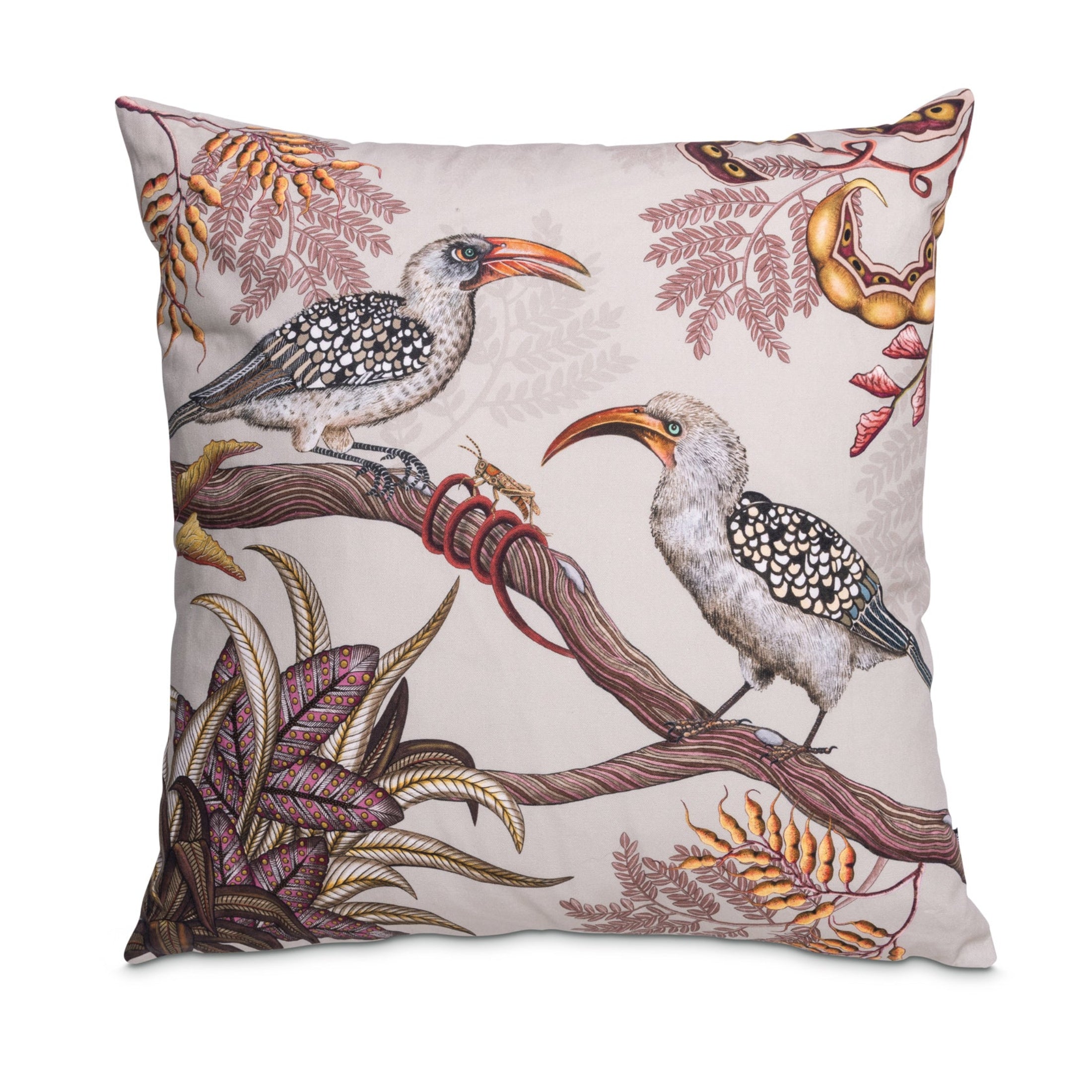 Hornbill Garden Cotton Pillow - Stone