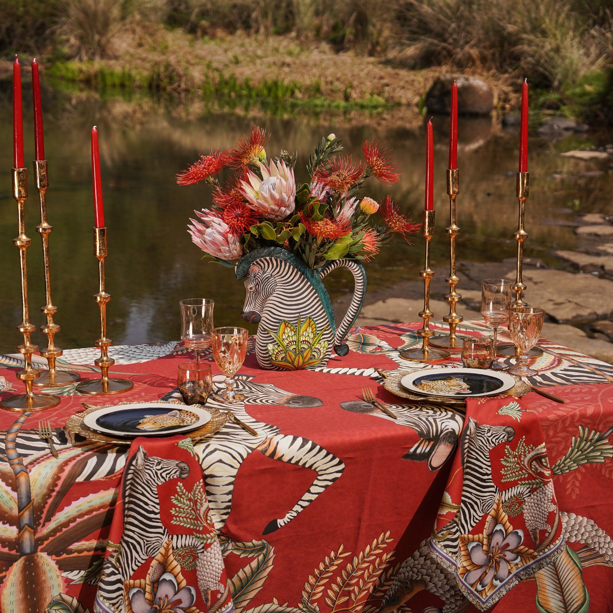 Pangolin Park Tablecloth - Royal Red