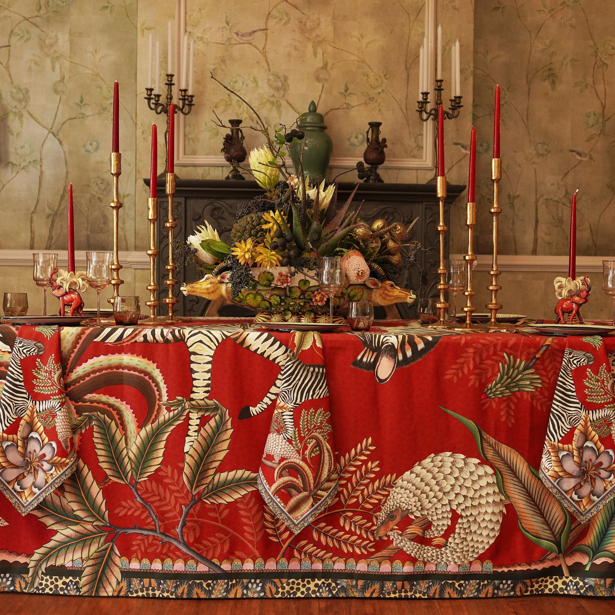 Pangolin Park Tablecloth - Royal Red