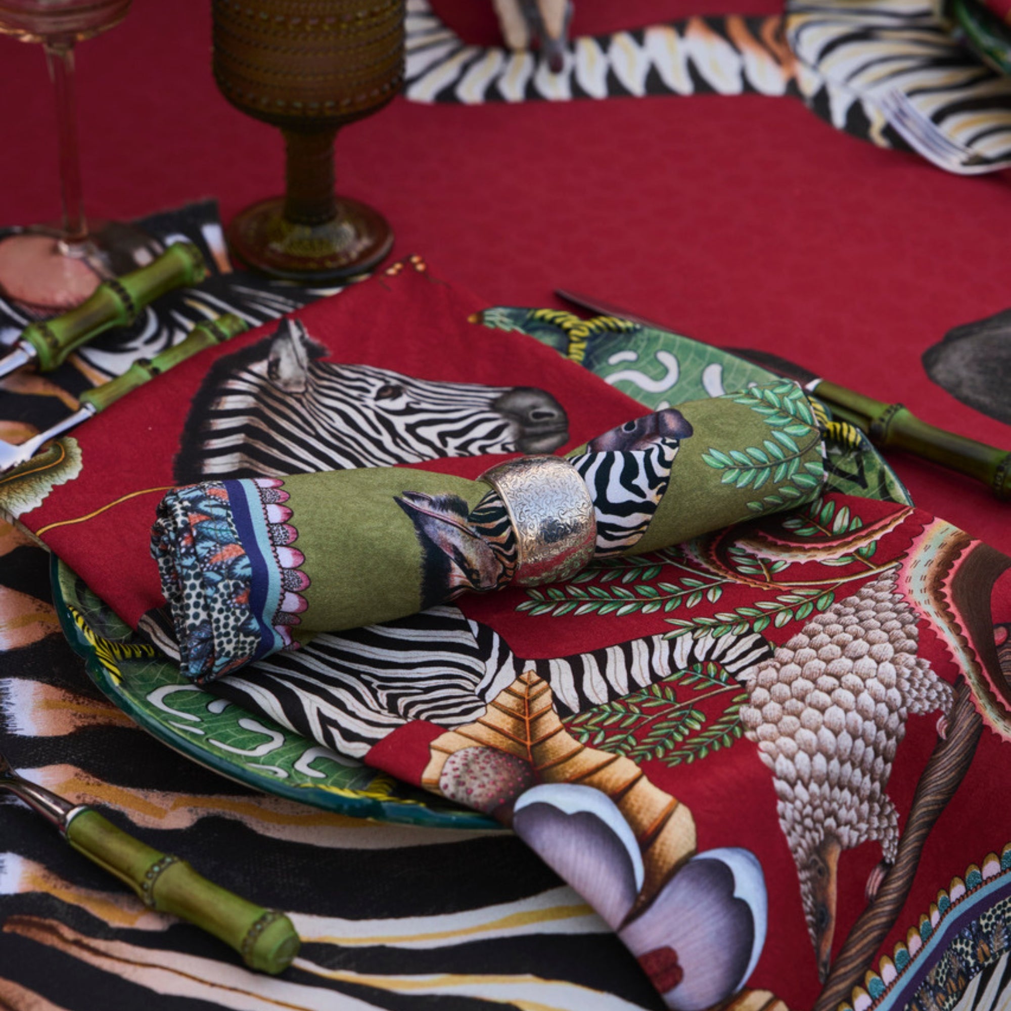 Pangolin Park Tablecloth - Royal Red