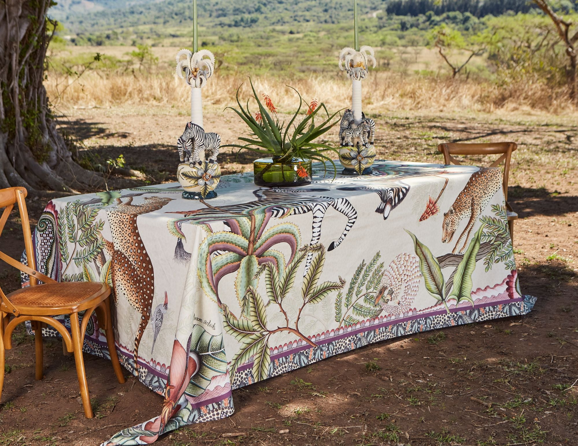 Pangolin Park Tablecloth - Cotton - Stone - Small
