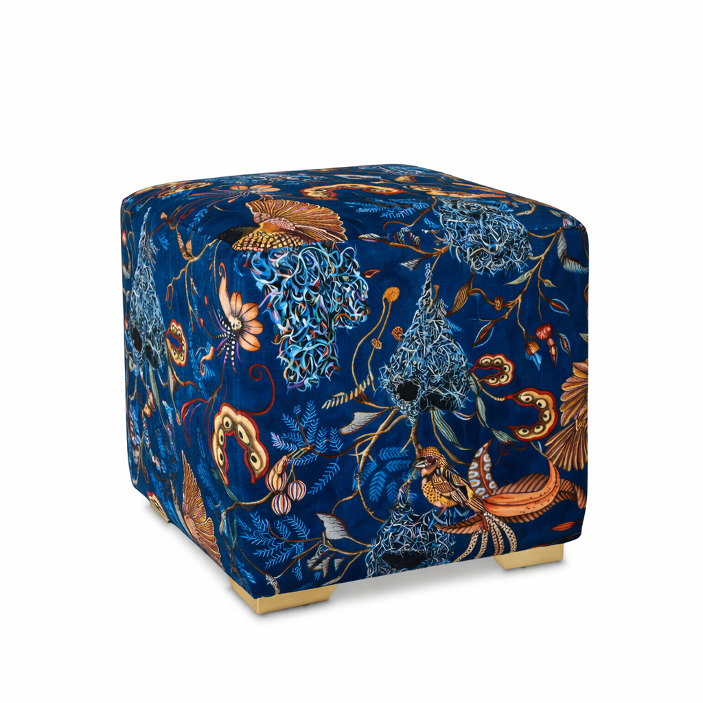 Thanda Nest Velvet Midnight Cube Ottoman