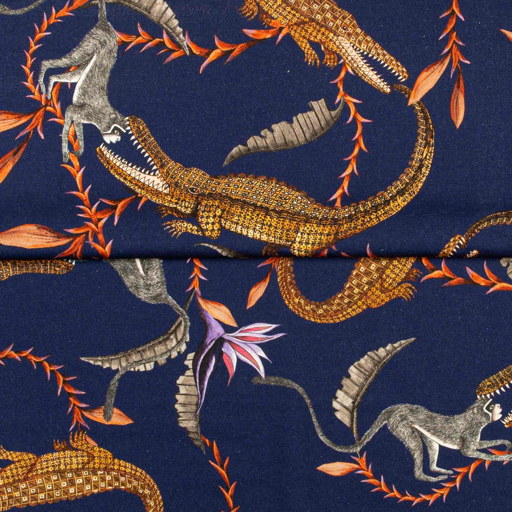 River Chase Fabric - Linen - Royal