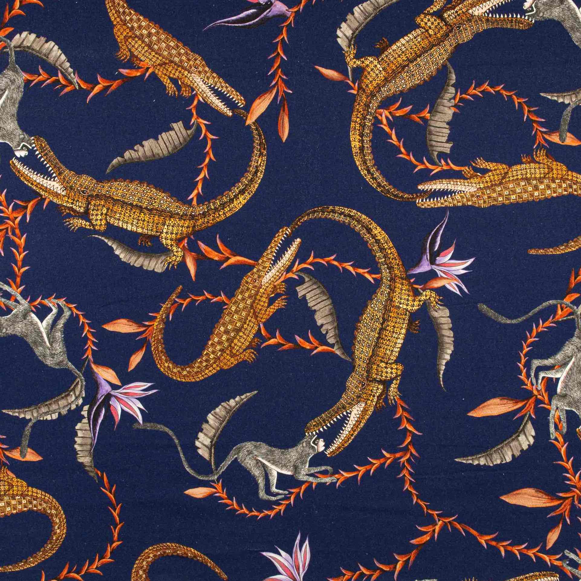 River Chase Fabric - Linen - Royal