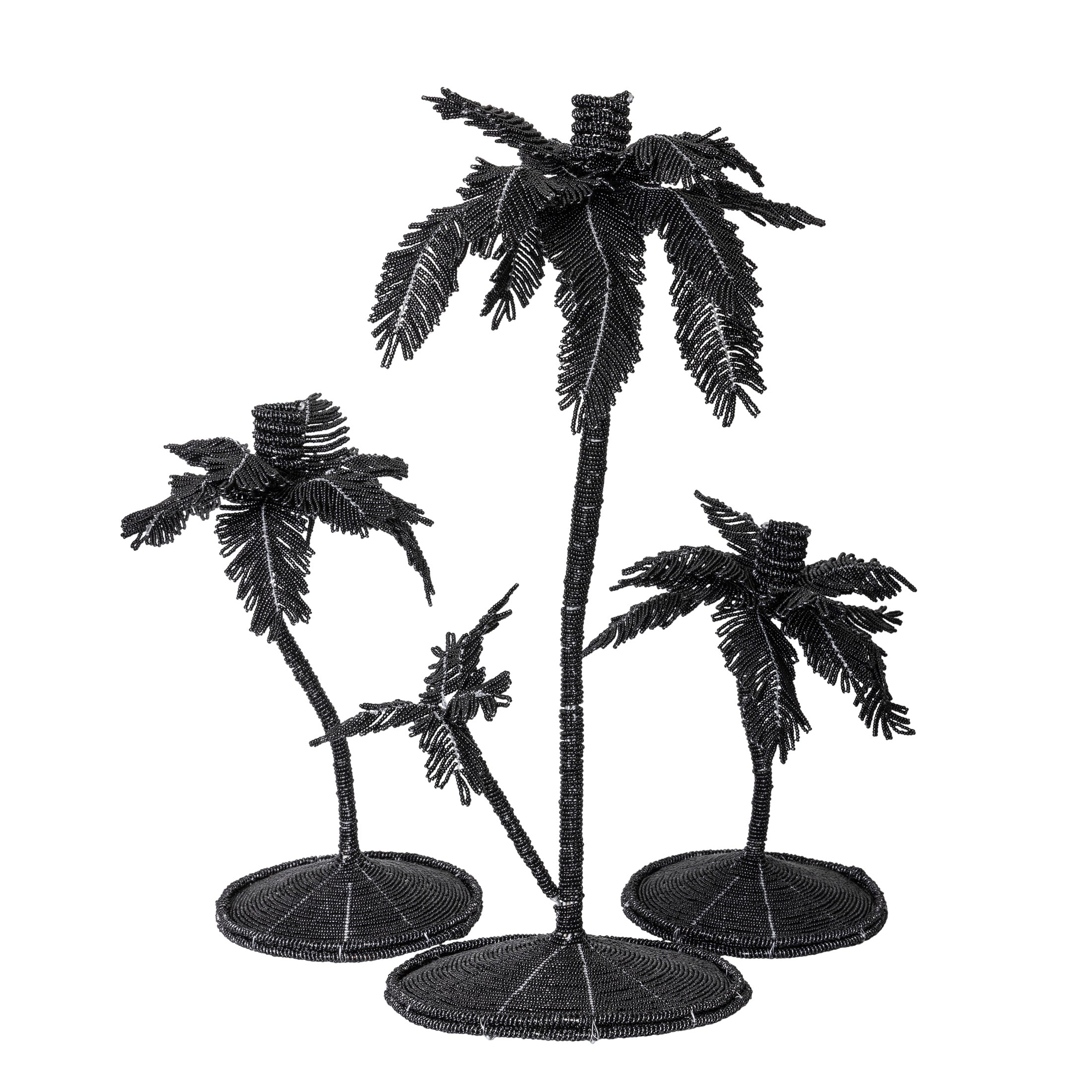 Desert Palm Tree Beaded Candlestick - Black