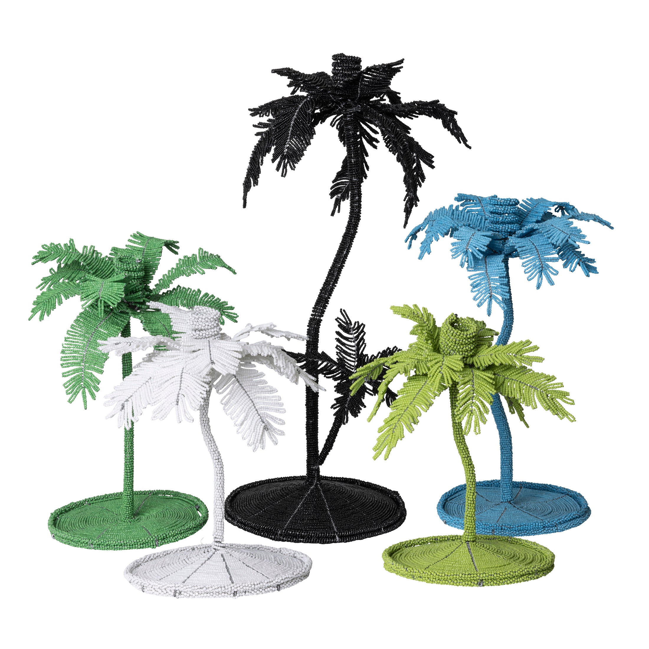 Desert Palm Tree Beaded Candlestick - Jade Green