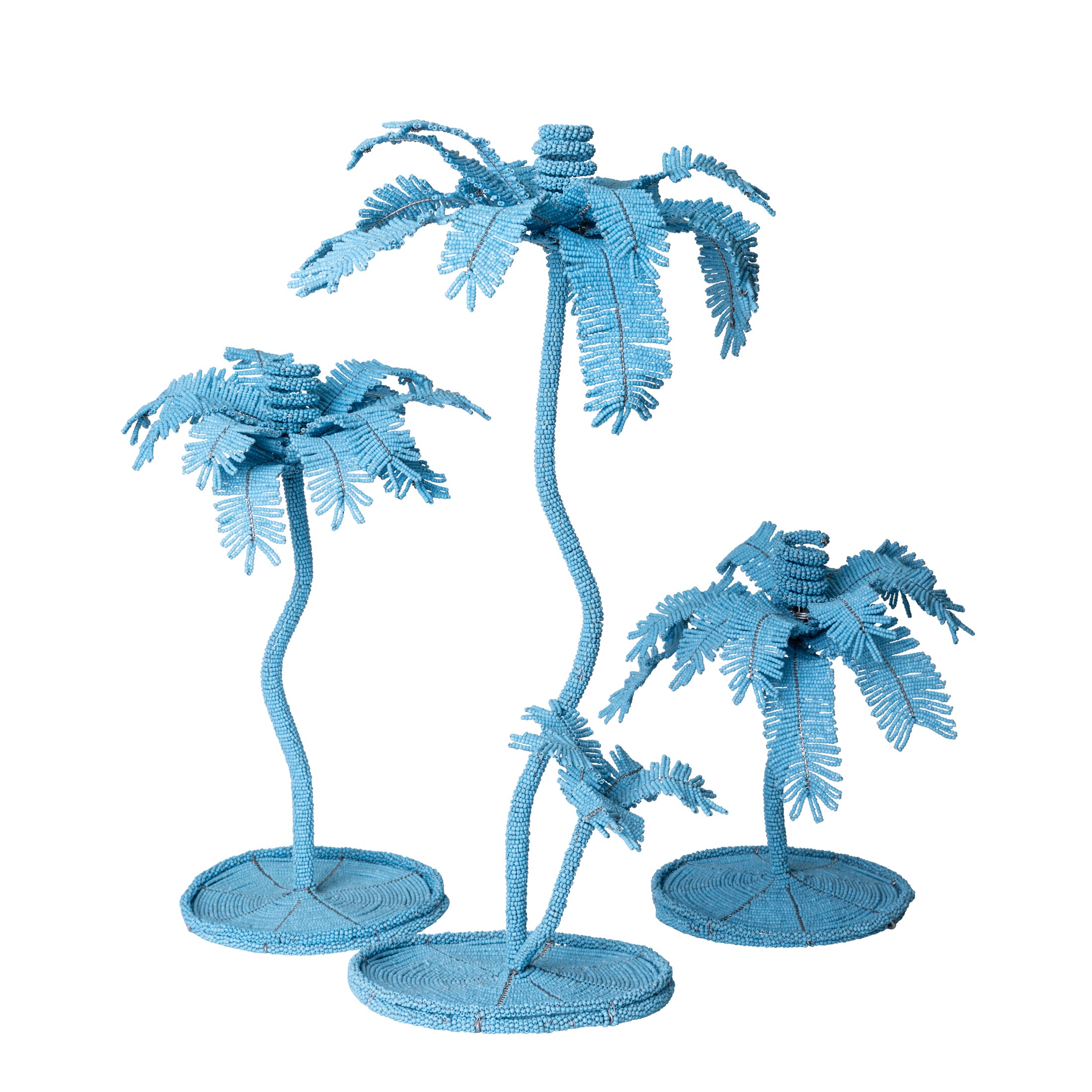 Desert Palm Tree Beaded Candlestick - Sky Blue
