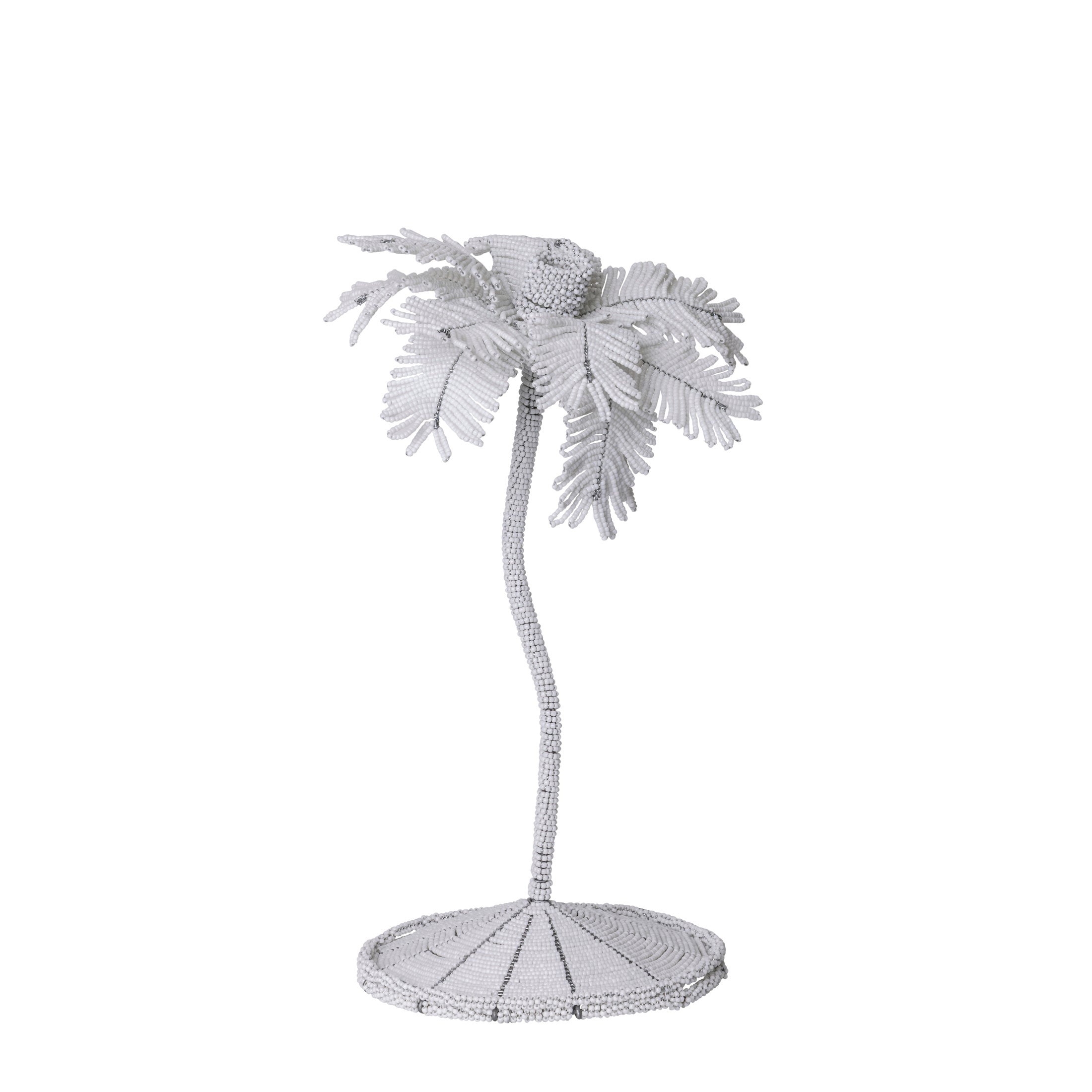 Desert Palm Tree Beaded Candlestick - White