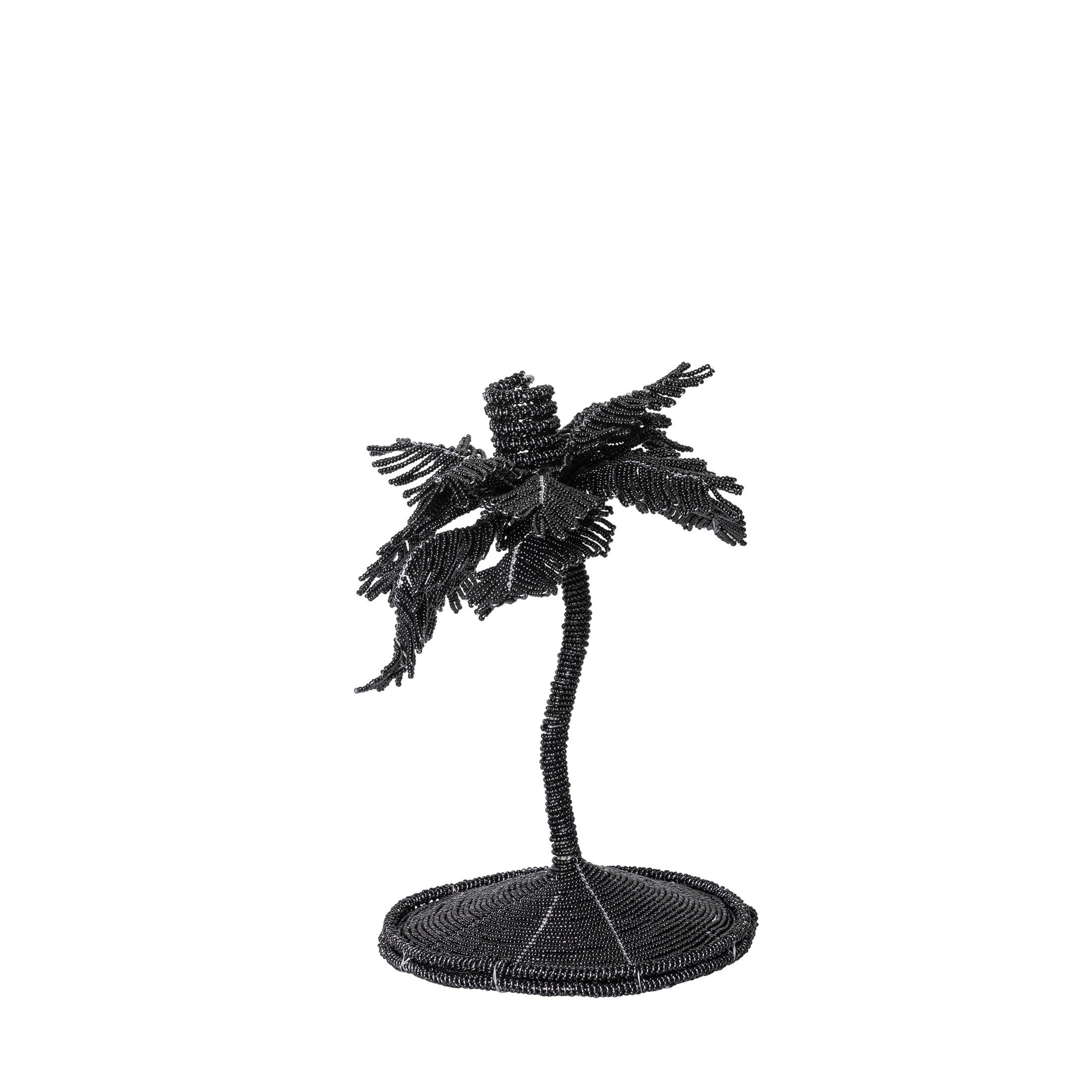 Desert Palm Tree Beaded Candlestick - Black