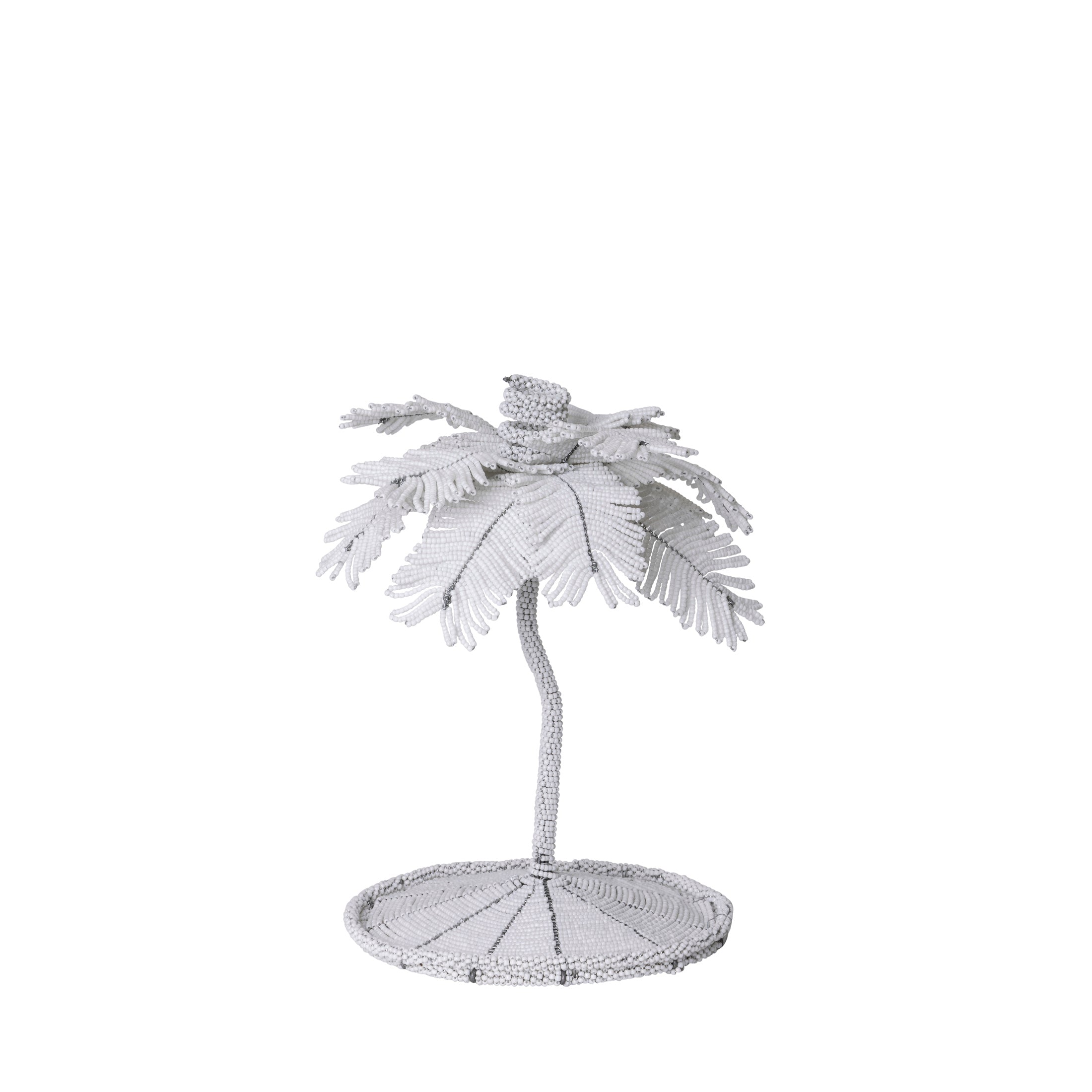 Desert Palm Tree Beaded Candlestick - White