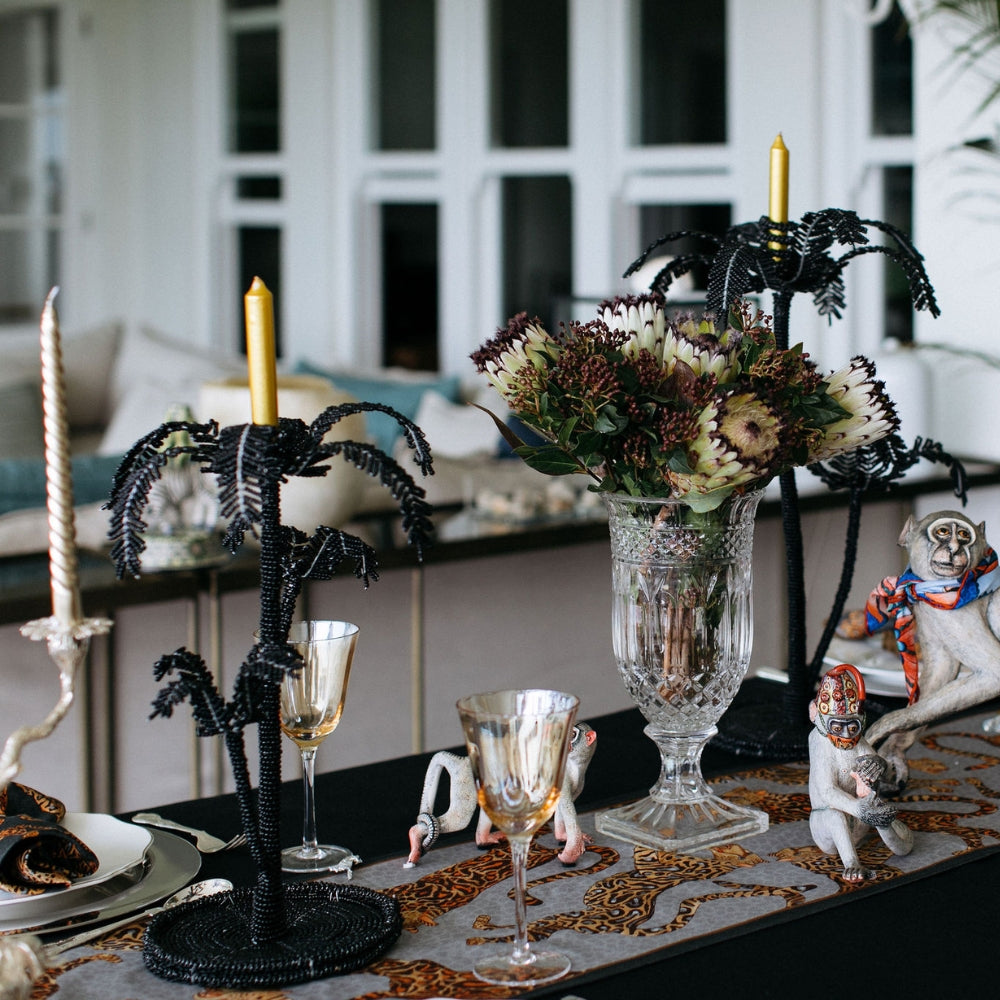 Desert Palm Tree Beaded Candlestick - Black