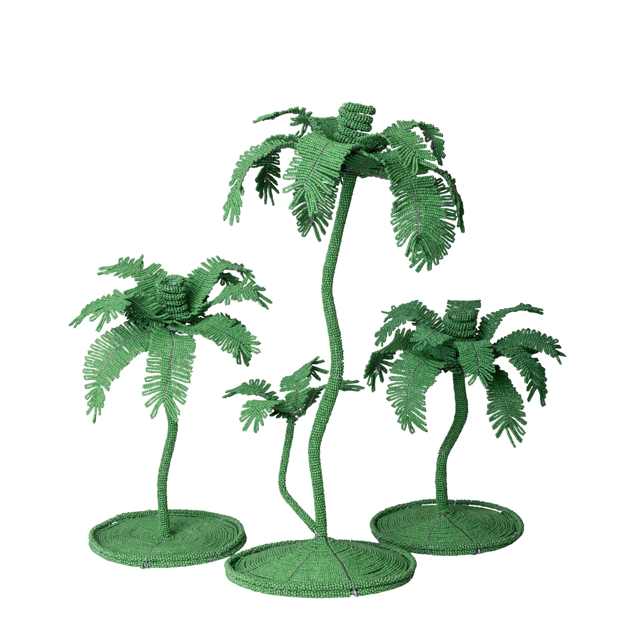 Desert Palm Tree Beaded Candlestick - Jade Green
