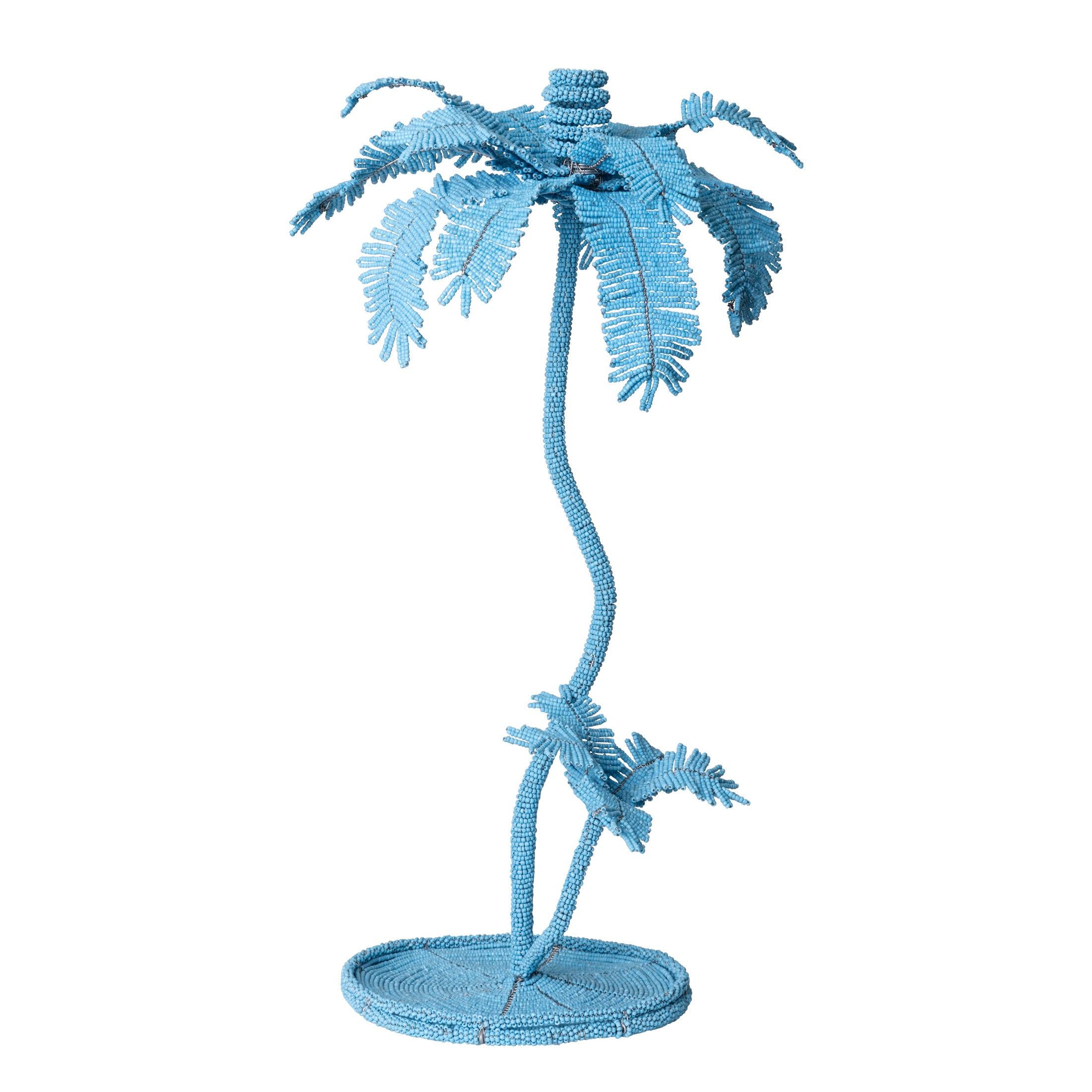 Desert Palm Tree Beaded Candlestick - Sky Blue