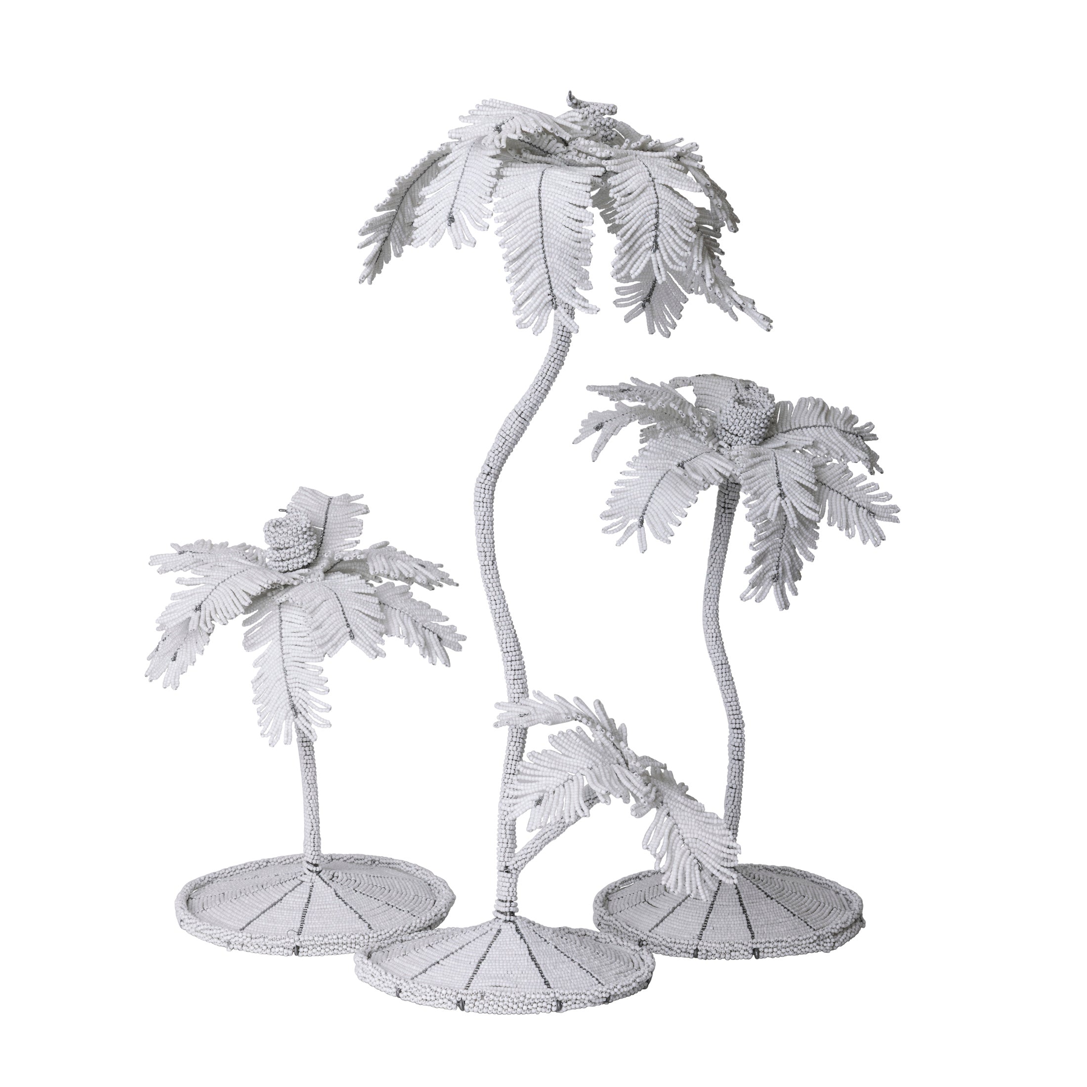 Desert Palm Tree Beaded Candlestick - White