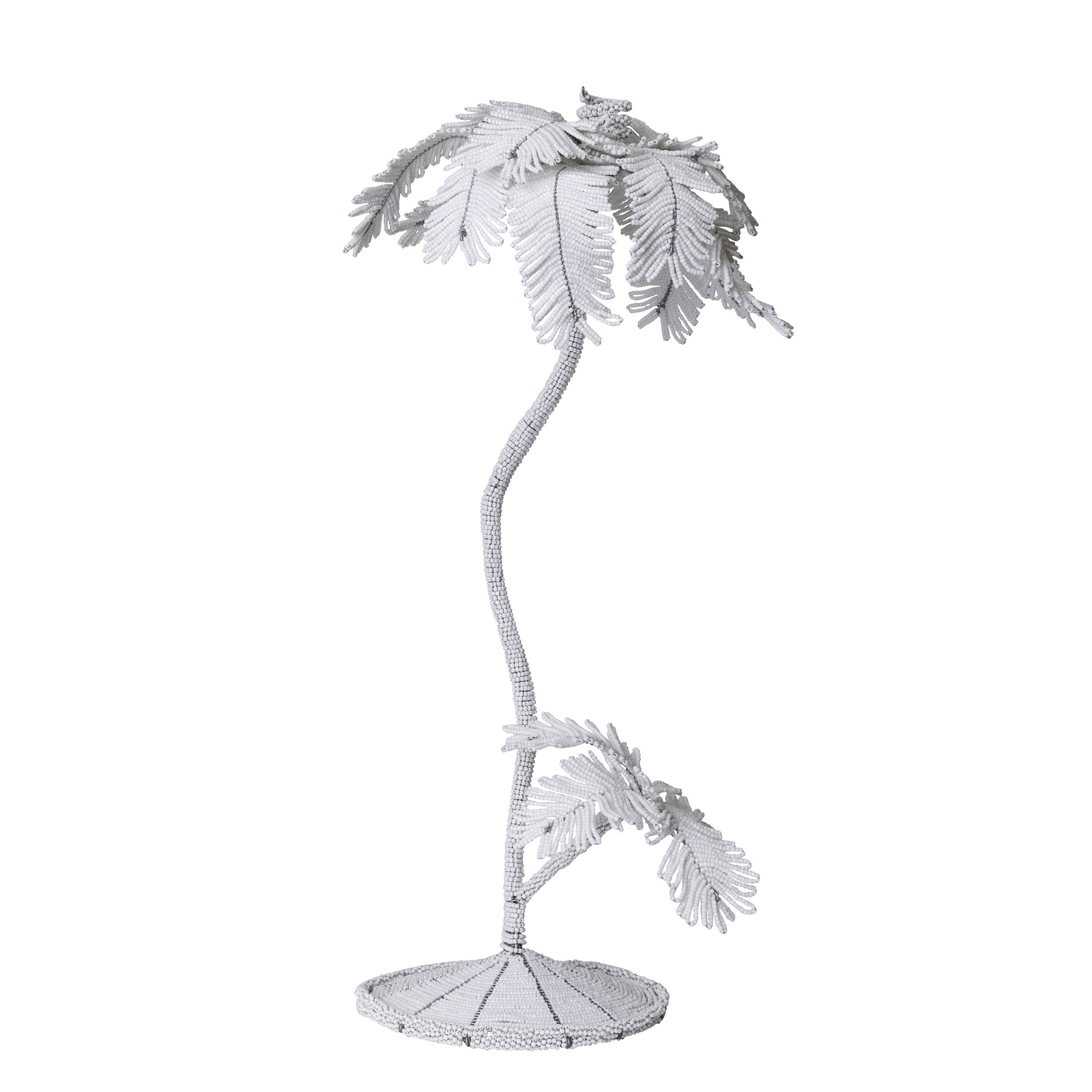 Desert Palm Tree Beaded Candlestick - White