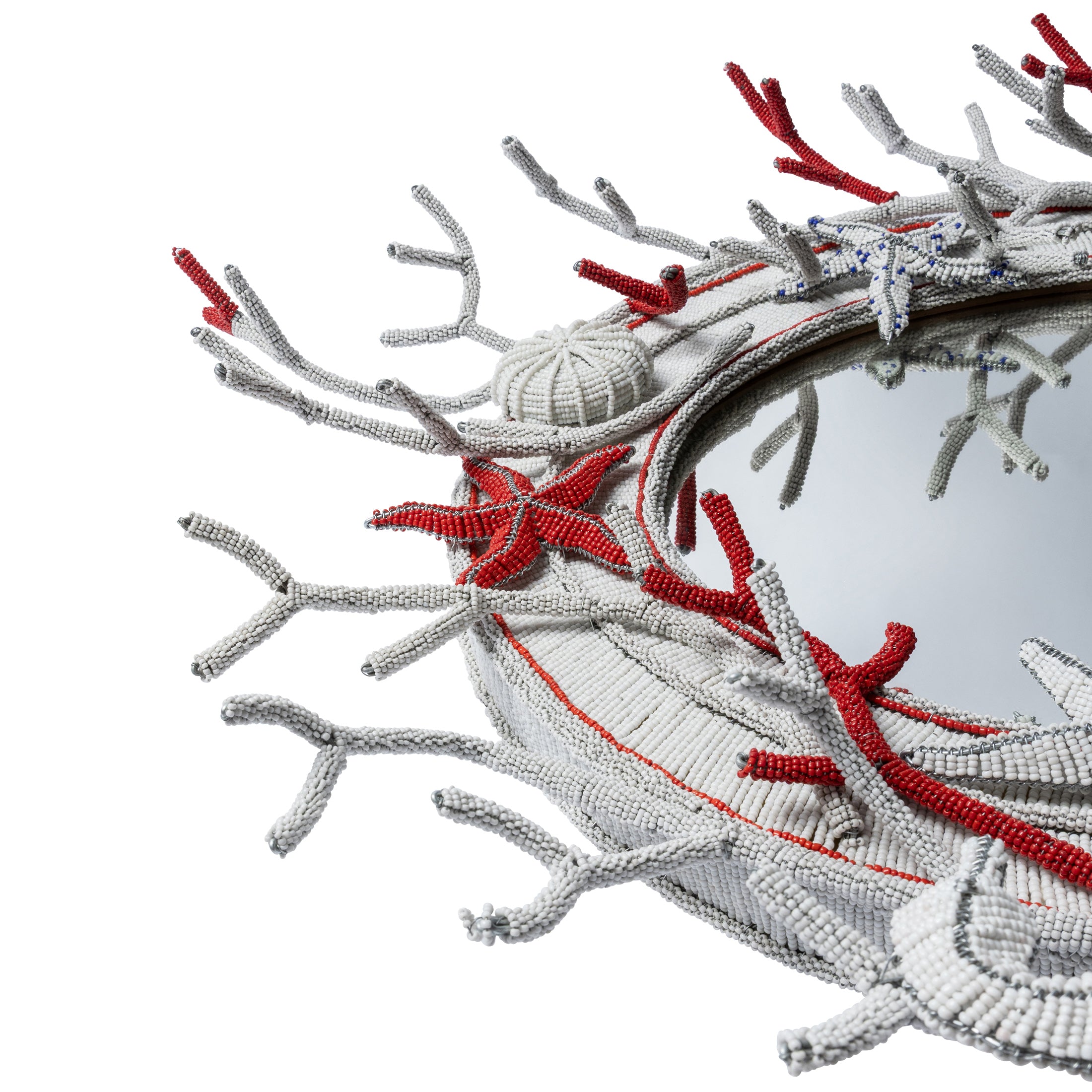Sea Me Beaded Mirror - White / Red
