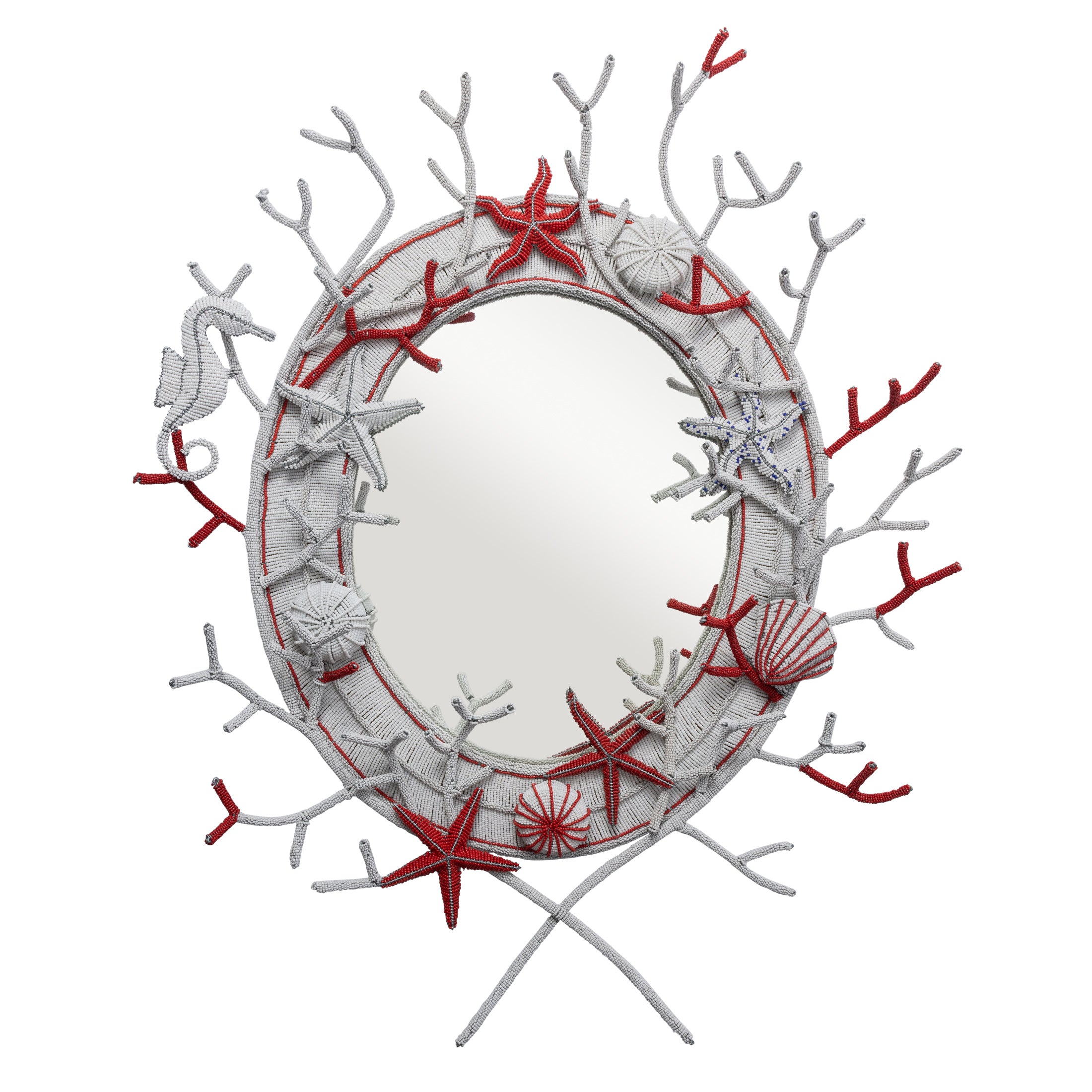 Sea Me Beaded Mirror - White / Red