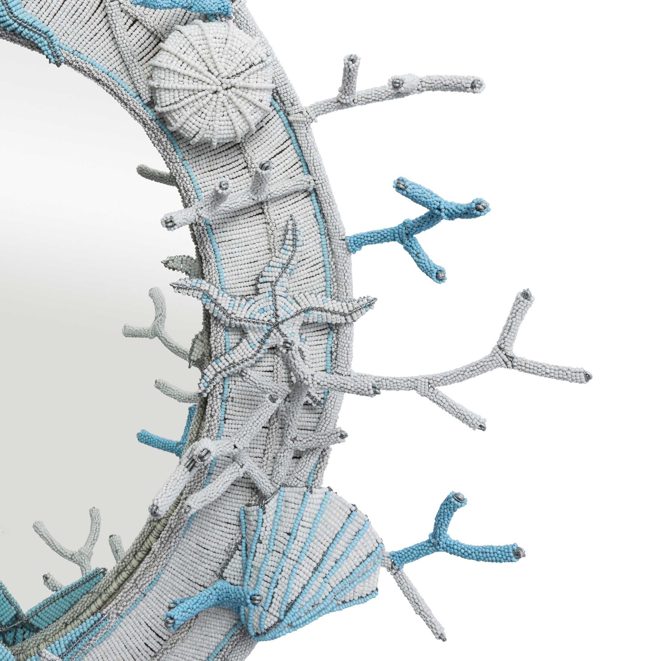 Sea Me Beaded Mirror - White / Sky Blue