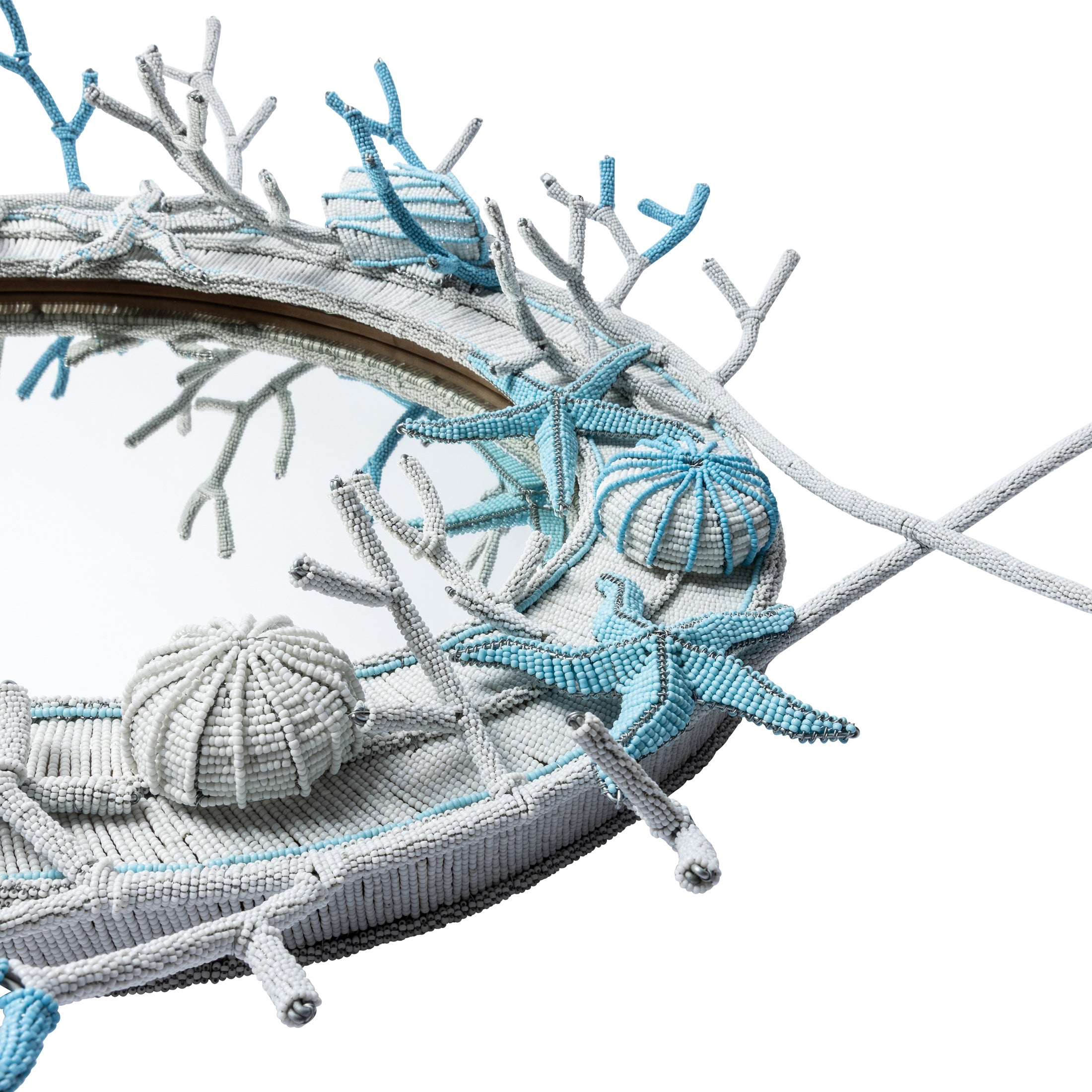 Sea Me Beaded Mirror - White / Sky Blue