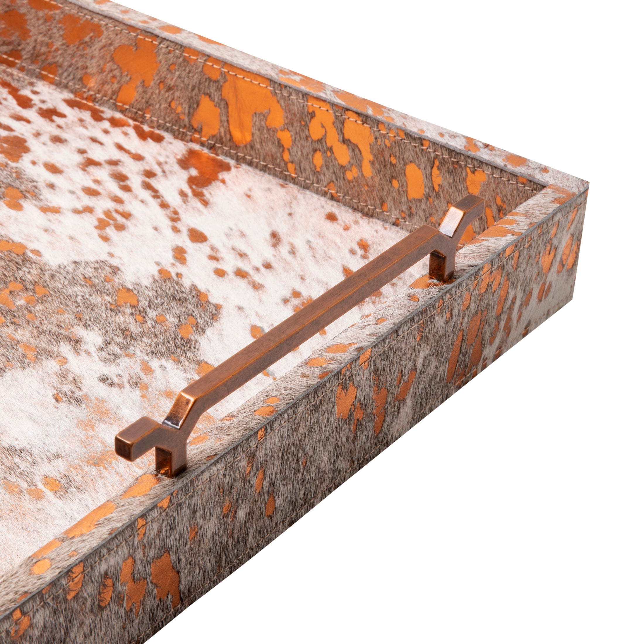 Metallic Copper Cow Hide Tray - Large