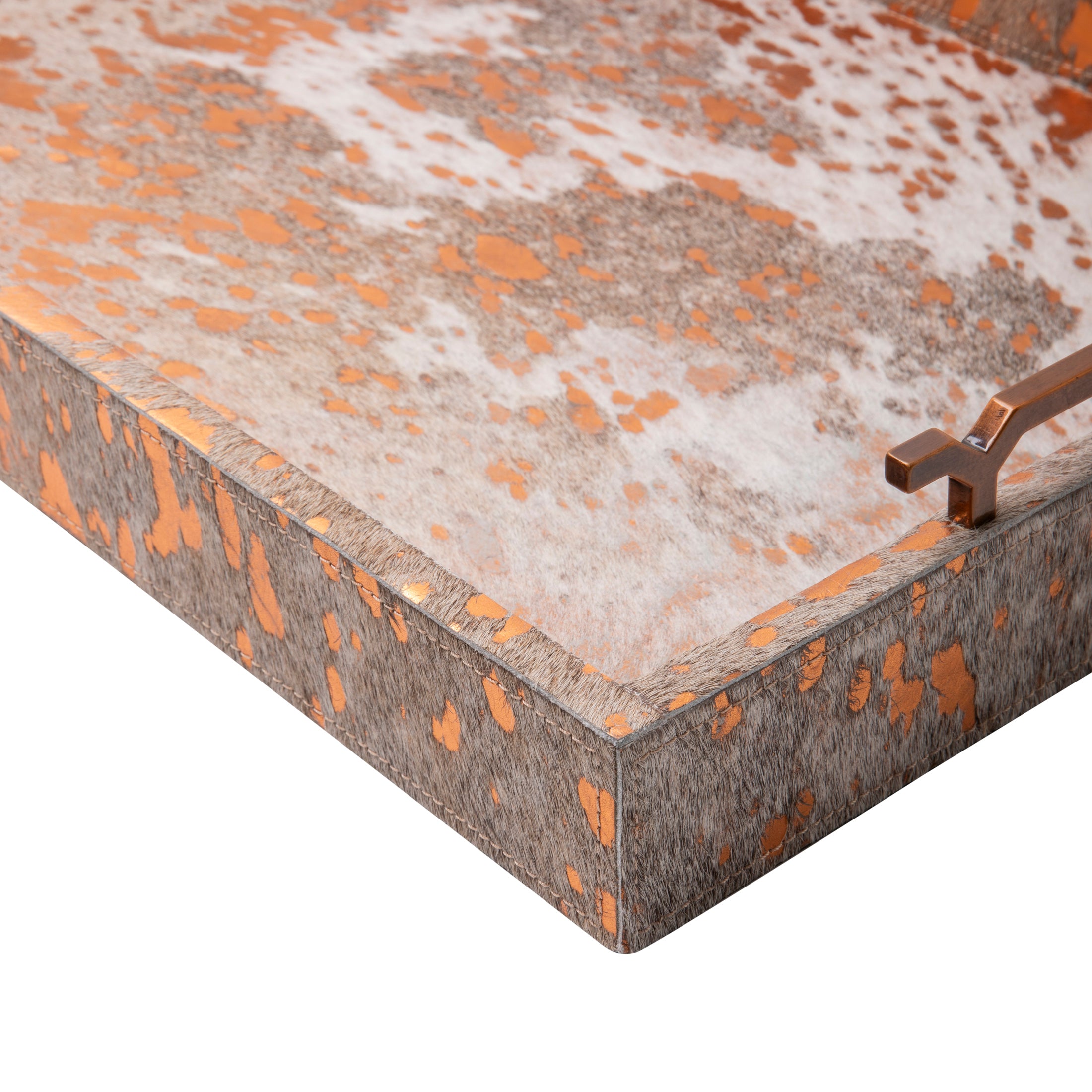 Metallic Copper Cow Hide Tray - Large