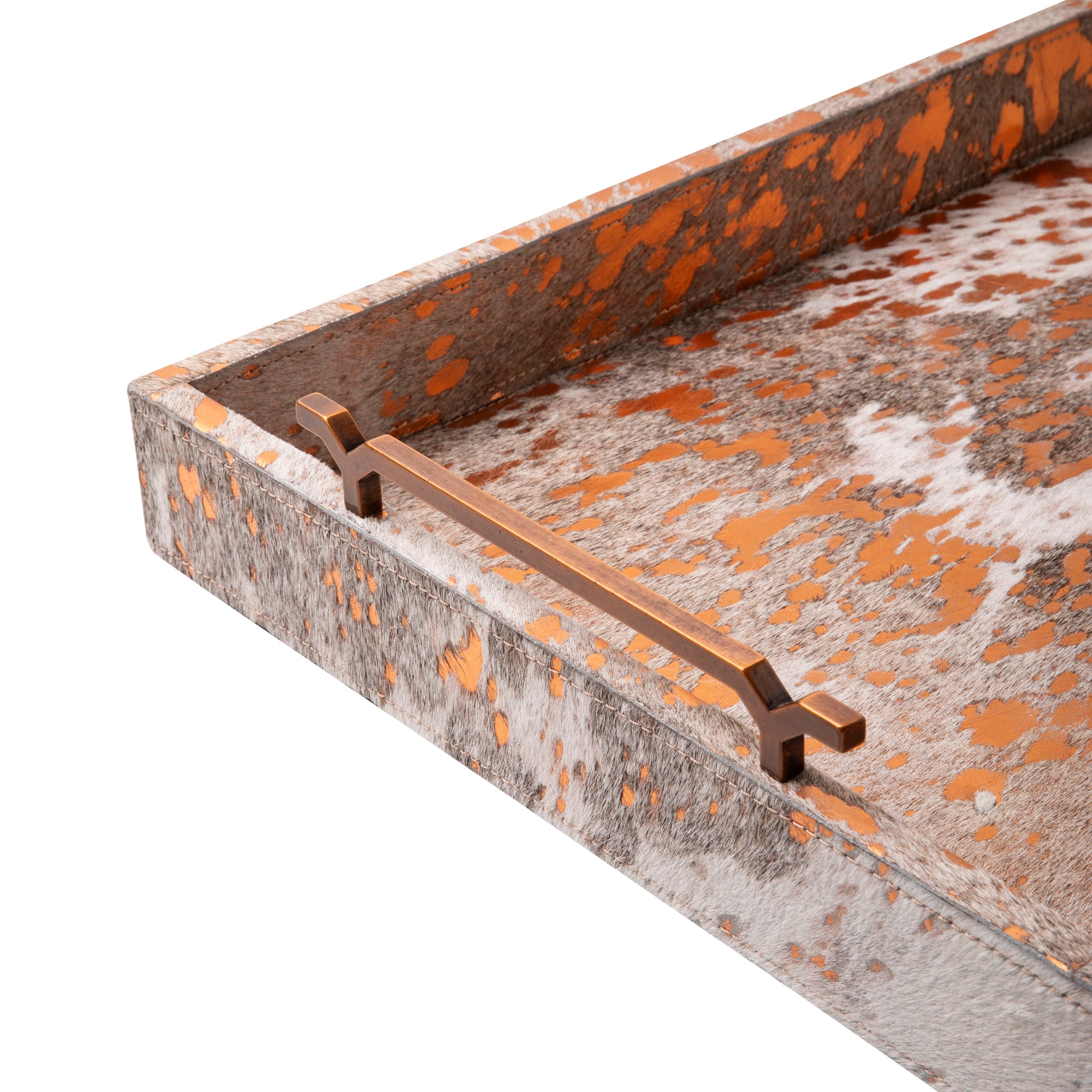 Metallic Copper Cow Hide Tray - Large