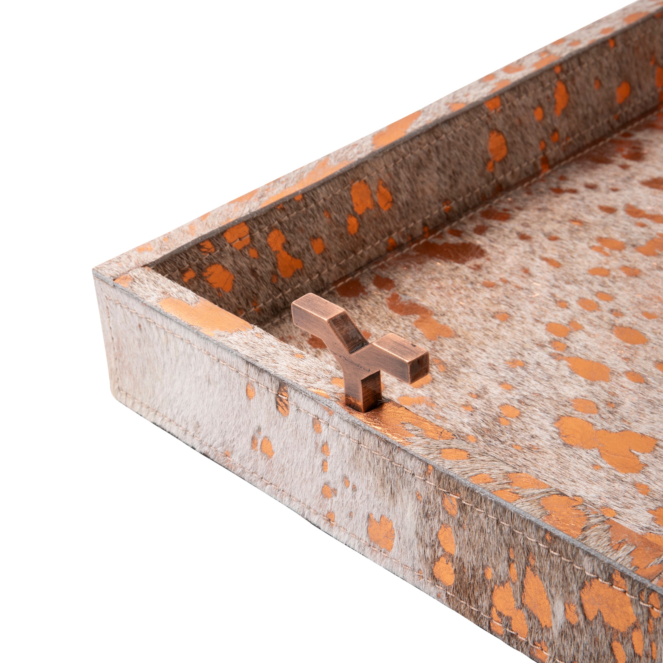 Metallic Copper Cow Hide Tray - Small