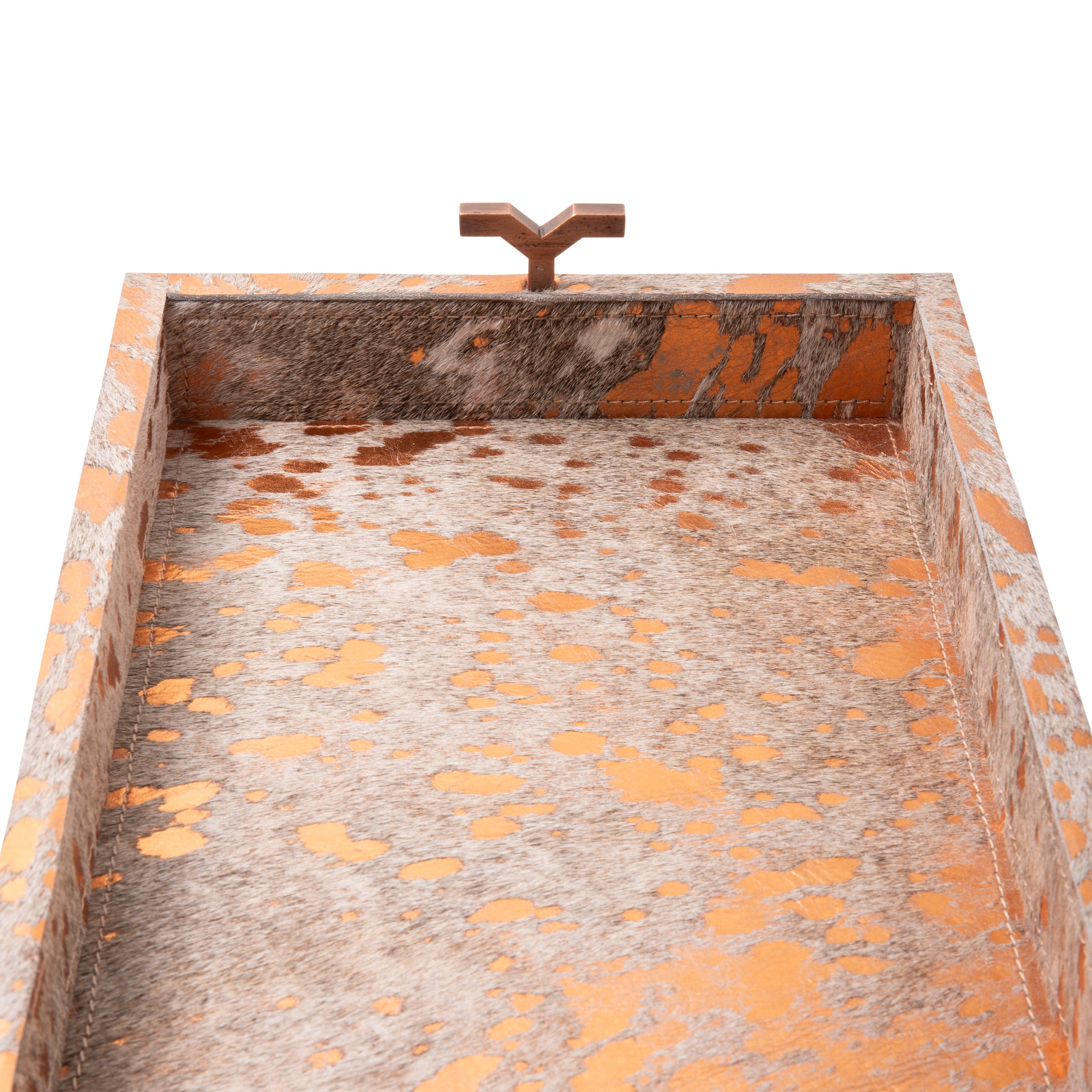 Metallic Copper Cow Hide Tray - Small