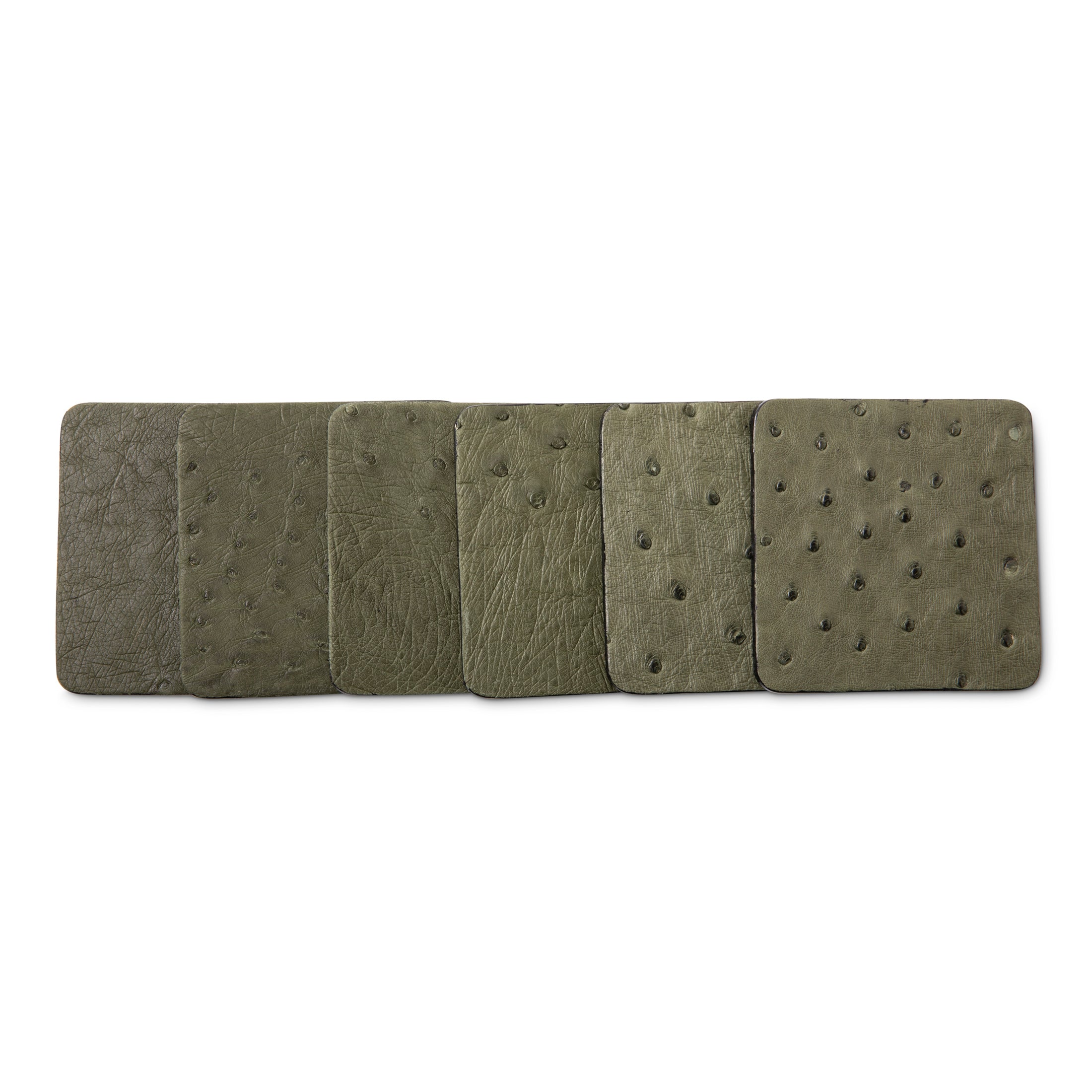 Ostrich Leather Coasters w/ Tie (S/6) - Forest Green