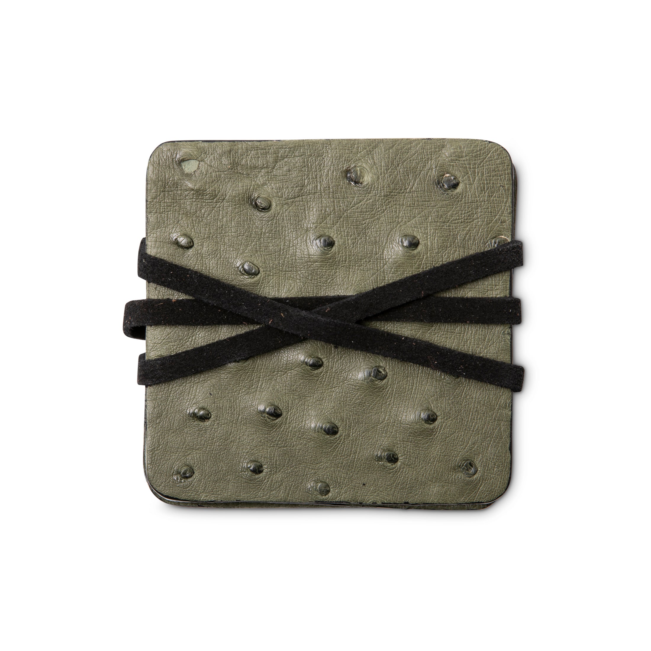 Ostrich Leather Coasters w/ Tie (S/6) - Forest Green