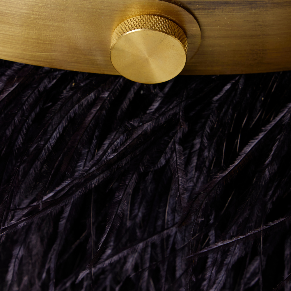 Ostrich Fluff Pouf Ottoman - Charcoal Leather / Black Feather