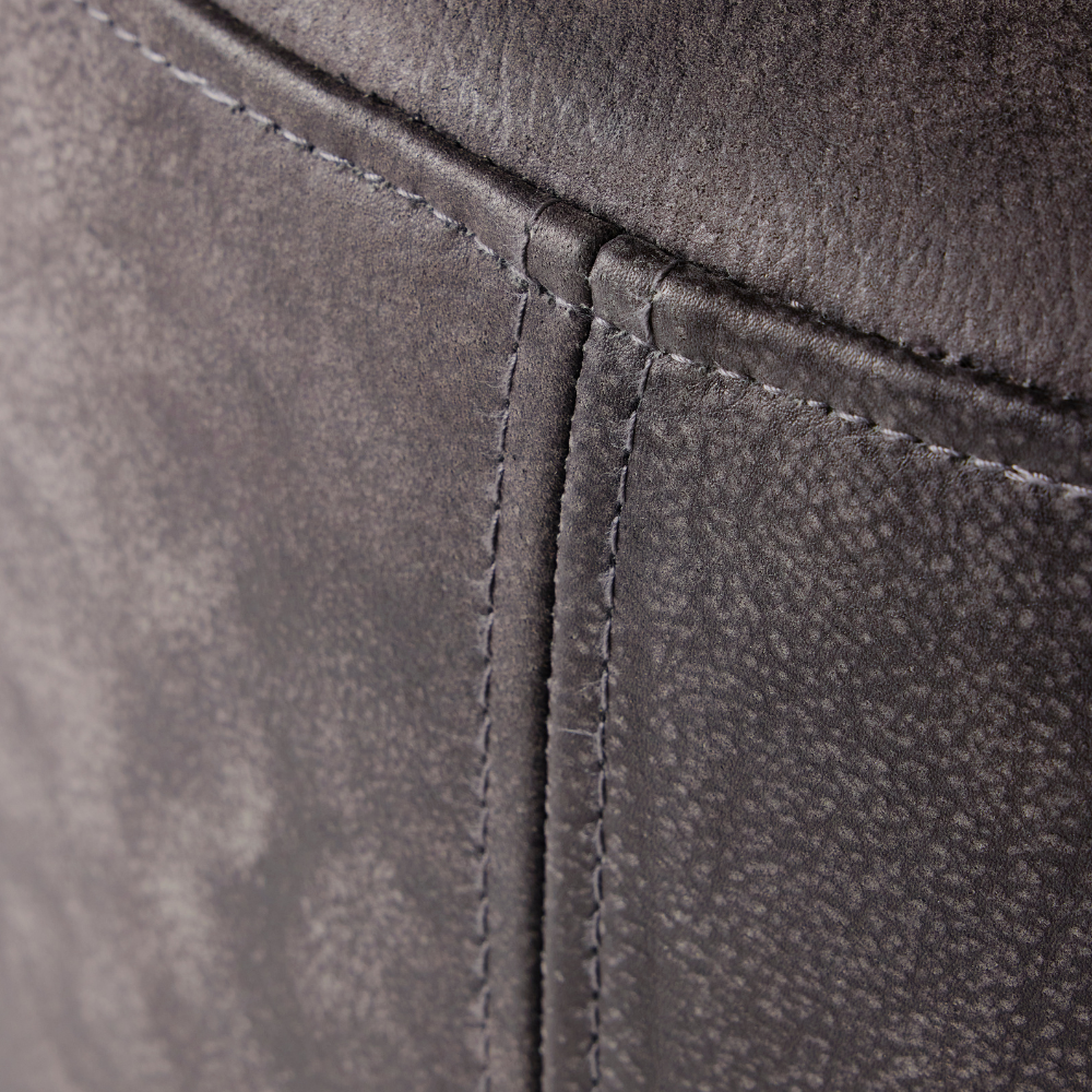 Ostrich Fluff Pouf Ottoman - Charcoal Leather / Black Feather