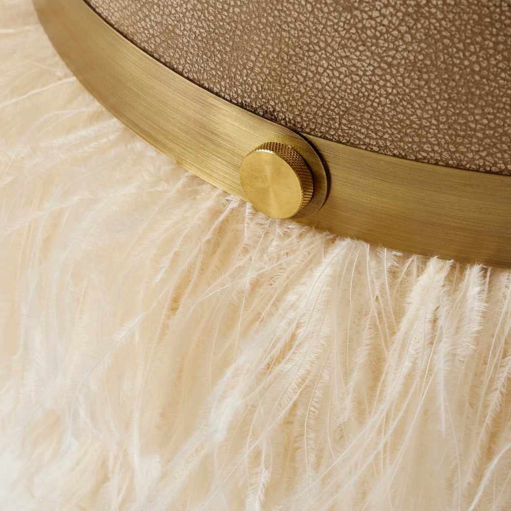 Ostrich Fluff Pouf Ottoman - Taupe Leather / Cream Feather