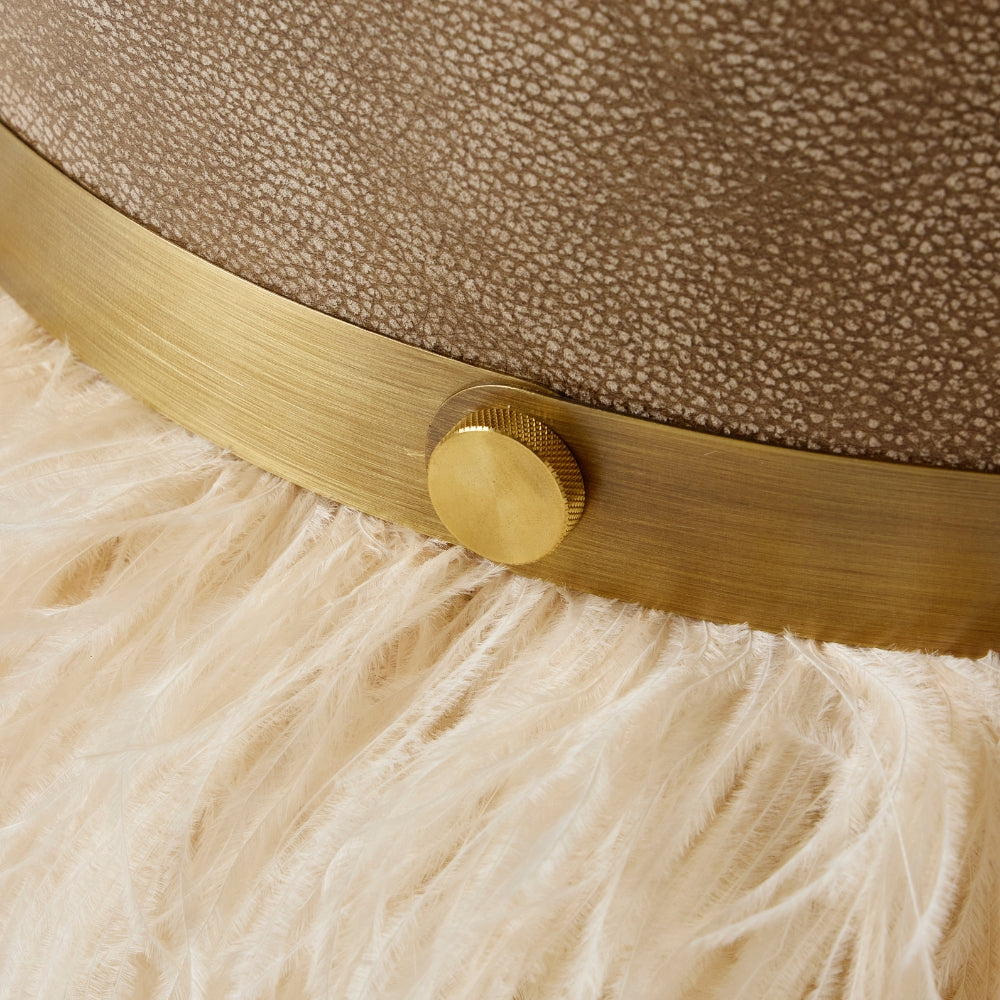 Ostrich Fluff Pouf Ottoman - Taupe Leather / Cream Feather