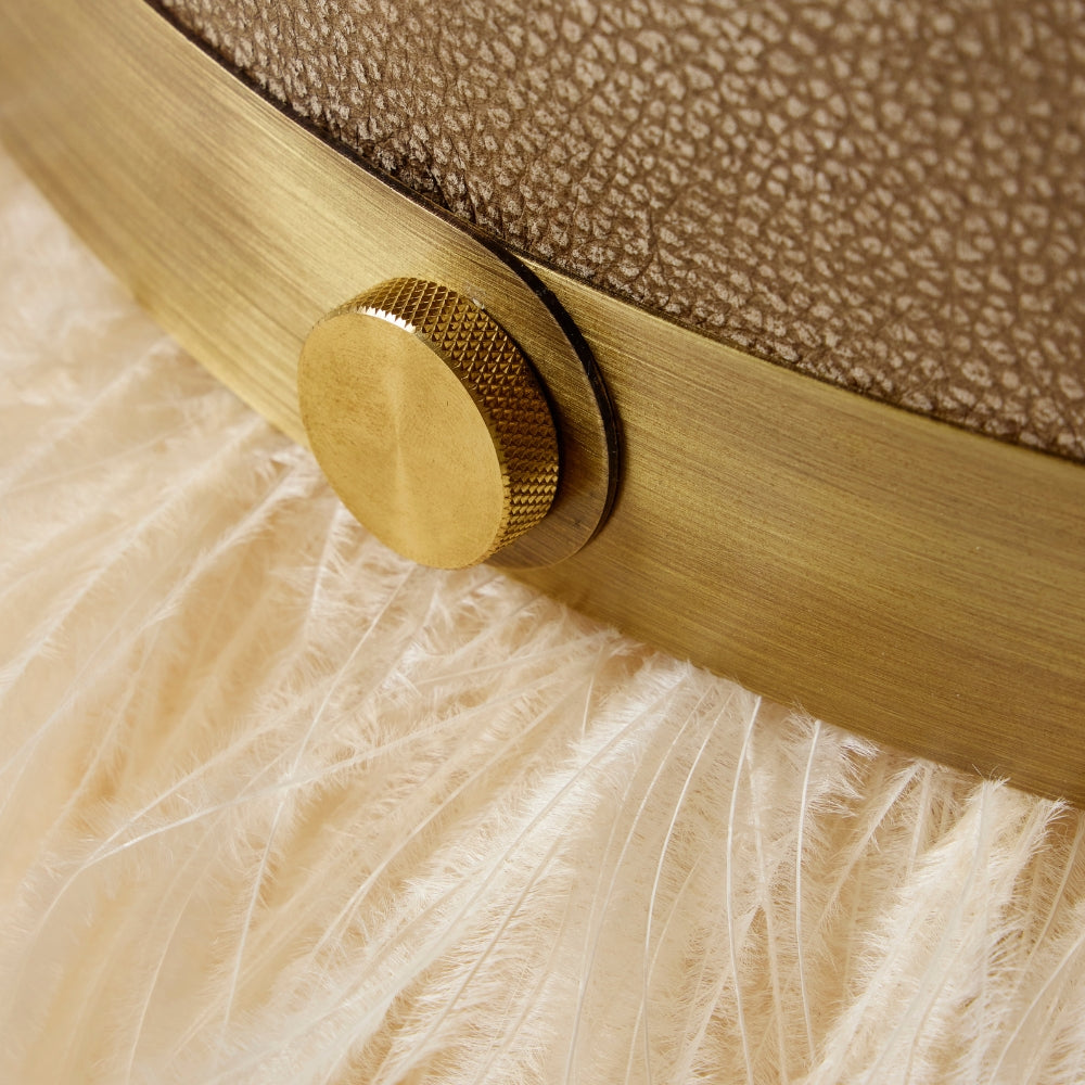 Ostrich Fluff Pouf Ottoman - Taupe Leather / Cream Feather