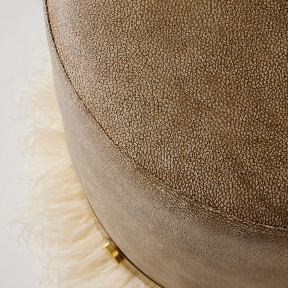 Ostrich Fluff Pouf Ottoman - Taupe Leather / Cream Feather